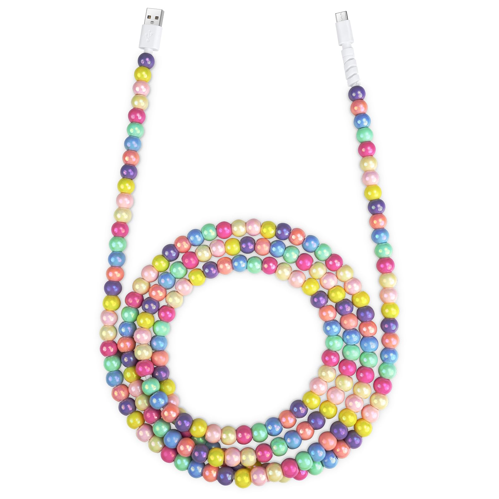 Aolcev 6.6FT USB C to USB A Fast Charging Cable 66W - 2M Durable Nylon Braided Phone Charger Cord for iPhone 16 Pro/16 Pro Max/16 Plus/15 Pro Max, Galaxy S24/S23 - Colorful Beaded Design for Home, Office & Travel Charging