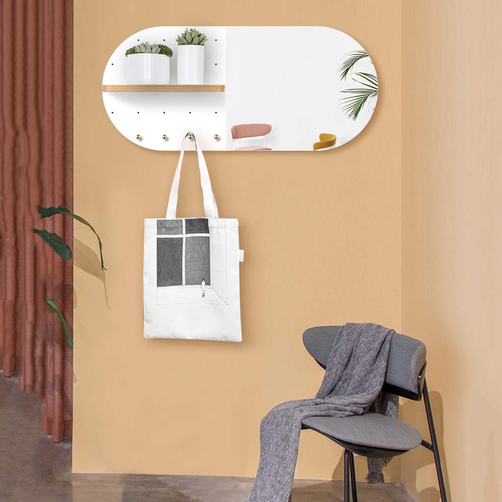 Modern Wall-Mounted Mirror with Shelf - Decorative Brass Hook Mirror for Living Room, Bedroom, Bathroom & Entryway - Perfect for Vanity, Home Decor & Small Space Organization