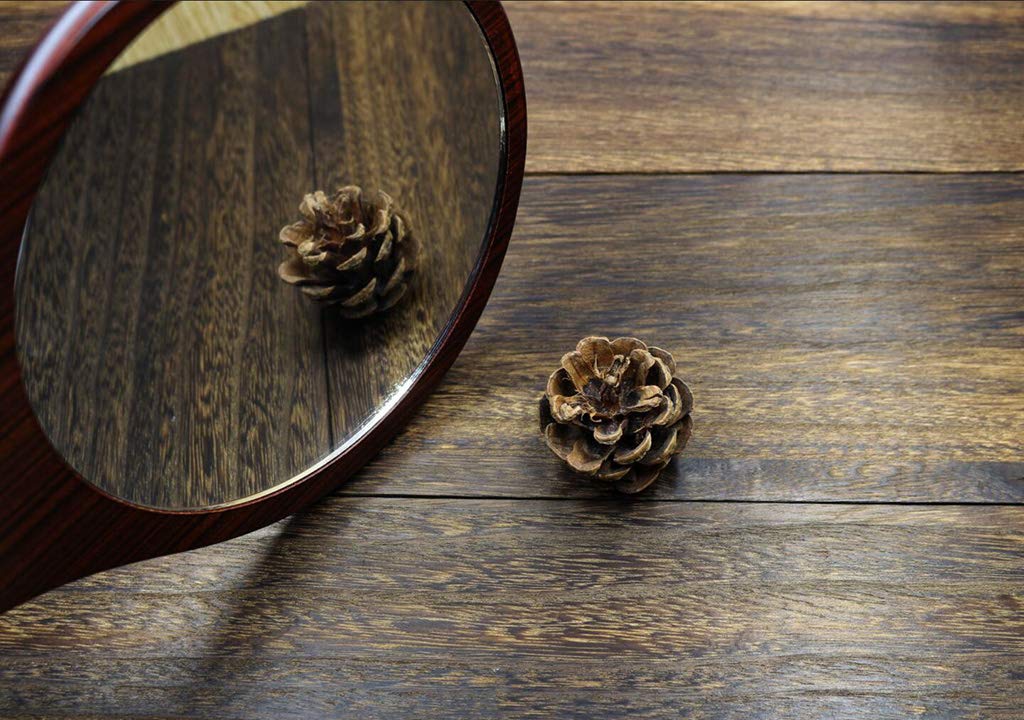 Extra Large Wooden Hand Mirror with Princess Handle - Portable Beauty & Makeup Mirror, Natural Finish, Wall Mountable or Handheld - Perfect for Dressing Tables, Travel, and Bridal Makeup