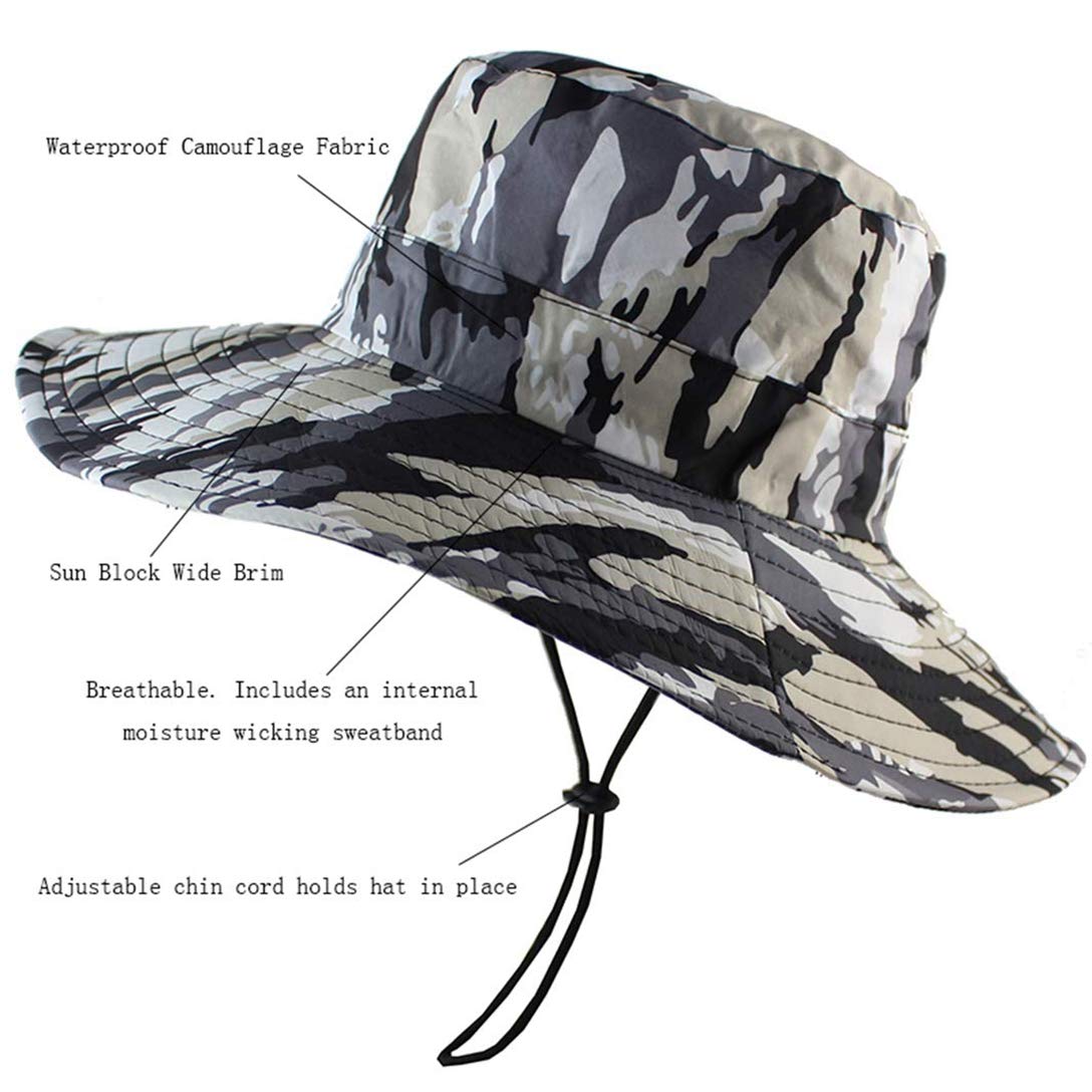 Waterproof Boonie Hat Adjustable Camouflage Bucket Cap - Wide Brim Sun Hat for Men & Women - Perfect for Hiking, Fishing, and Outdoor Summer Activities