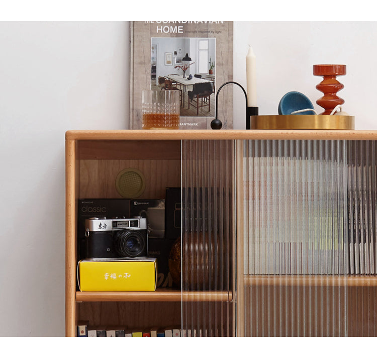 Solid Beech Wood Sliding Door Side Cabinet - Modern Storage Solution for Bedroom, Living Room & Office