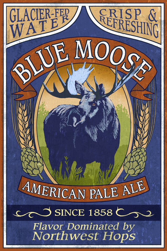 Blue Moose Northwest Pale Ale - 16x24 Gallery Quality Metal Wall Art Decor - Aluminum Beer Sign for Man Cave, Bar & Pub Decor