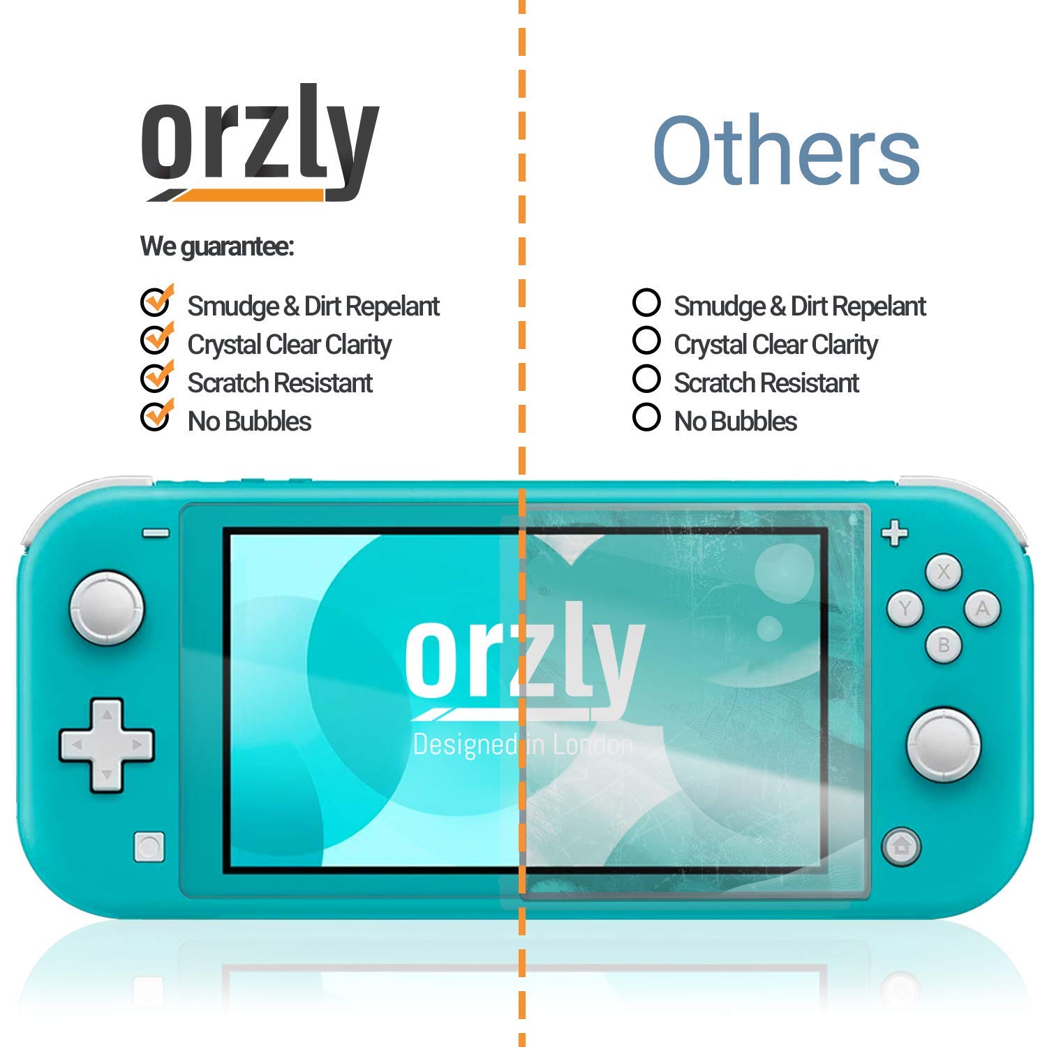 Orzly Tempered Glass Screen Protector for Nintendo Switch Lite (2019 Model) - 4 Pack Anti-Scratch, Bubble-Free, Easy Installation - Perfect for Gaming Protection & Travel Use