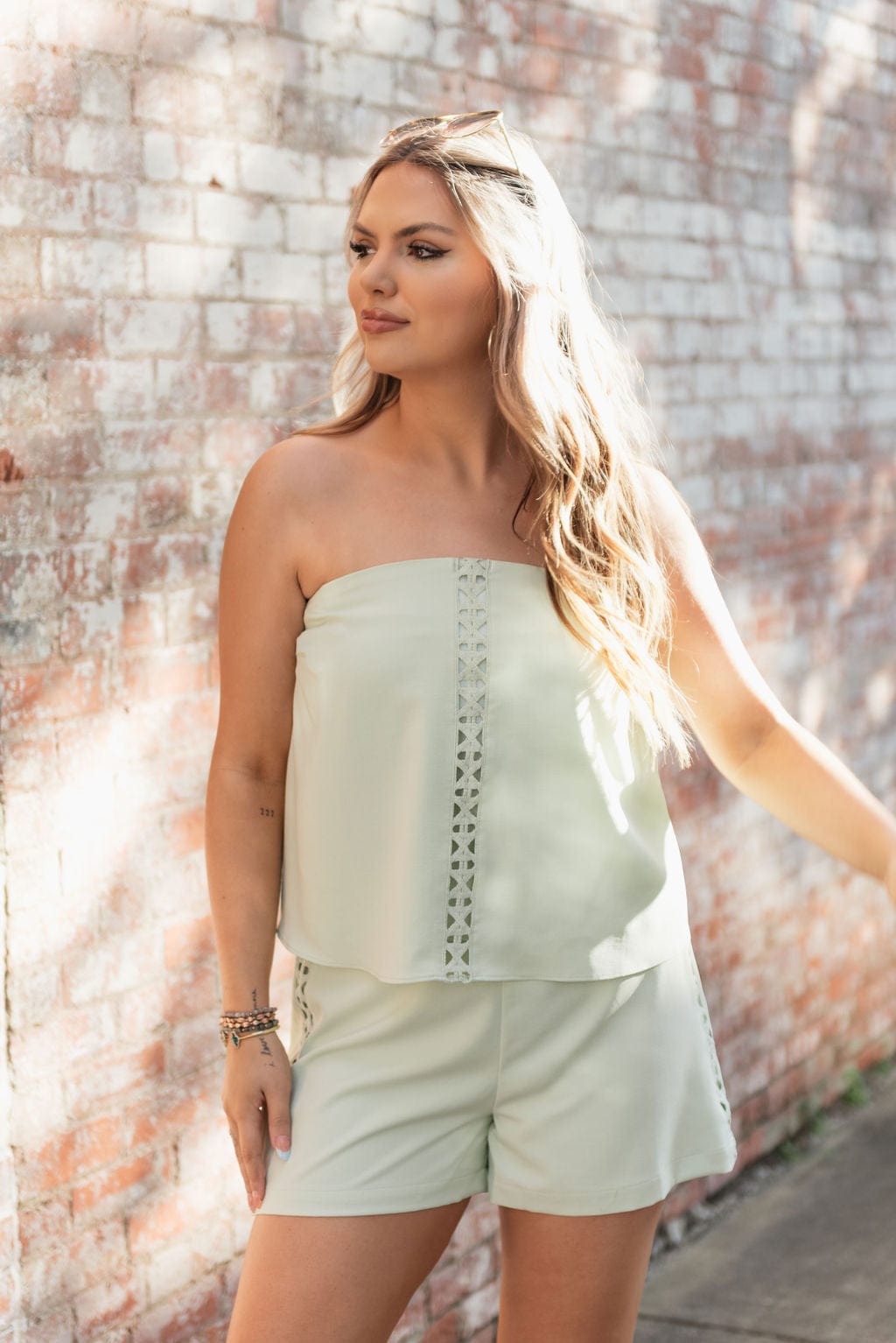 Mint Green Lace Trim Tube Top & Shorts Set - Women's Sexy Summer Outfit for Beach, Party, and Vacation