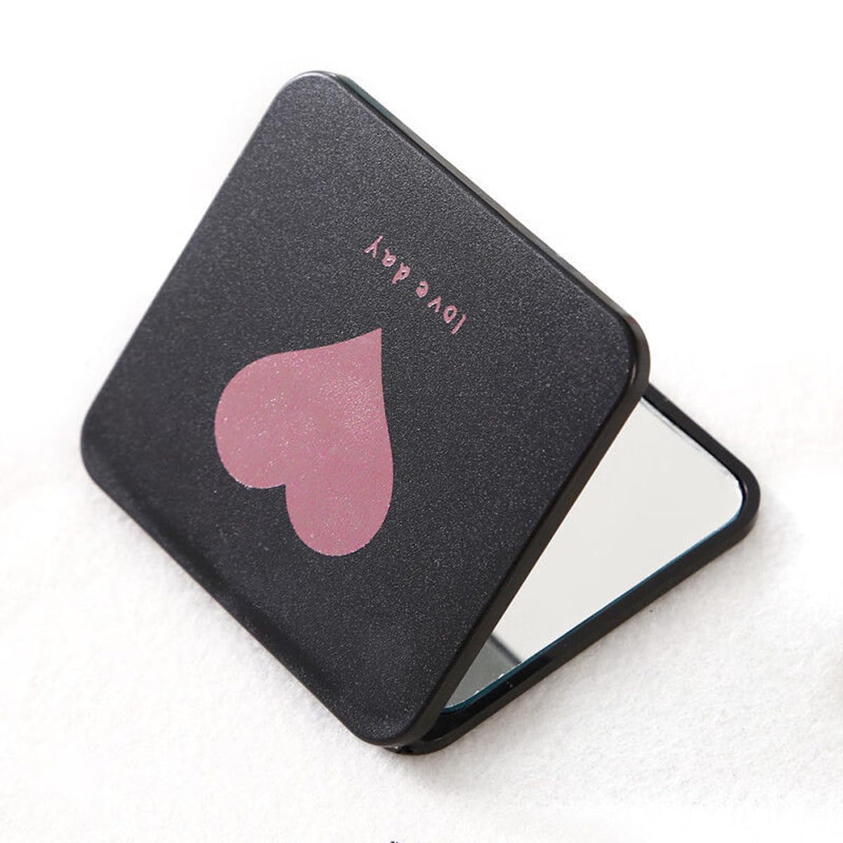 Leeonz Premium Travel Makeup Mirror - Portable 2-Sided Folding Cosmetic Mirror with Magnifier for Women | Handbag & Purse Compact Mirror | Heart Pattern Design | Perfect for Travel, Home & Office Use