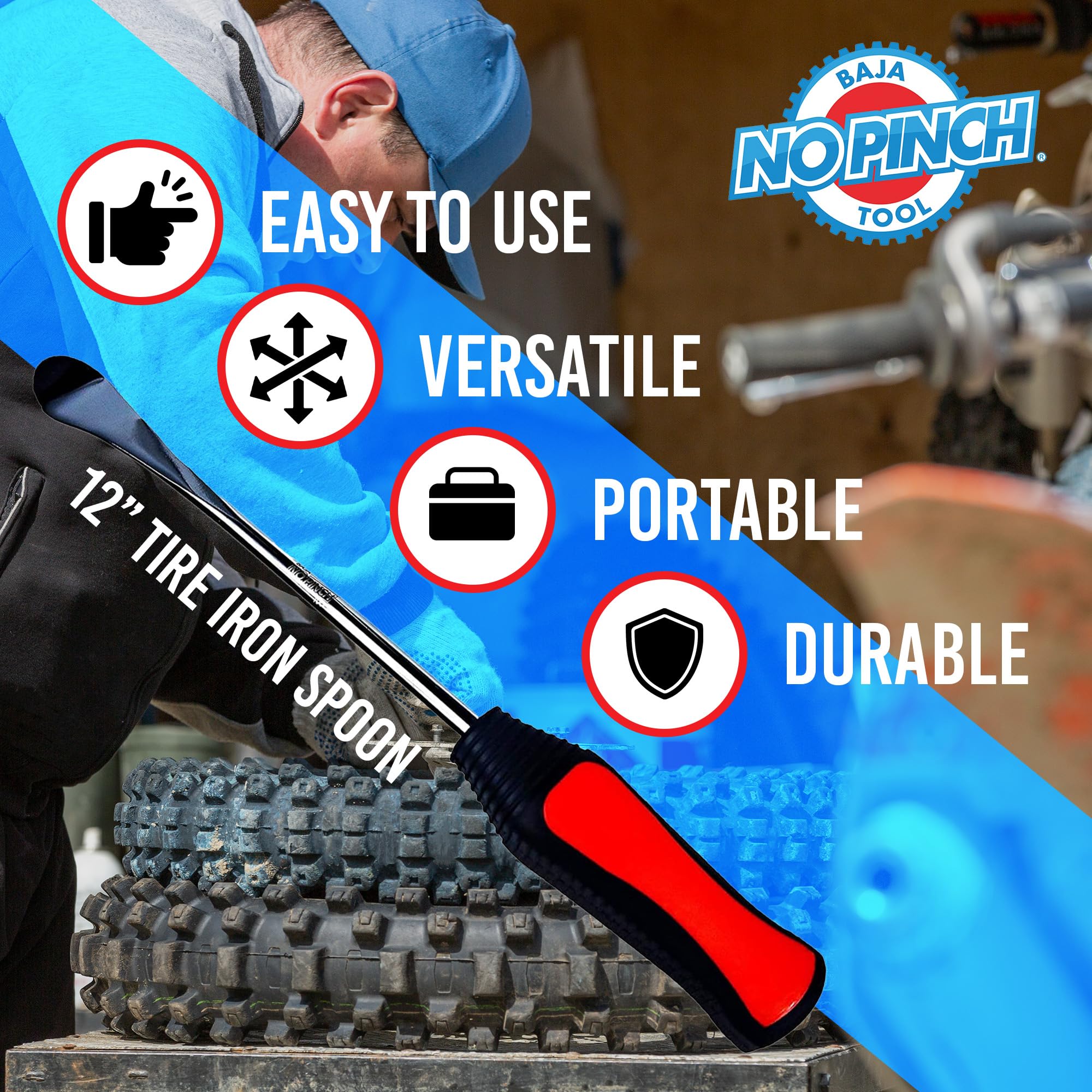 12 Inch Heavy Duty Motorcycle Tire Iron Spoon with Dura-Grip Handle - Professional Motorcycle Tire Changing Tool for ATV, Dirt Bike & Scooter - Perfect for Garage Repairs & Roadside Tire Changes
