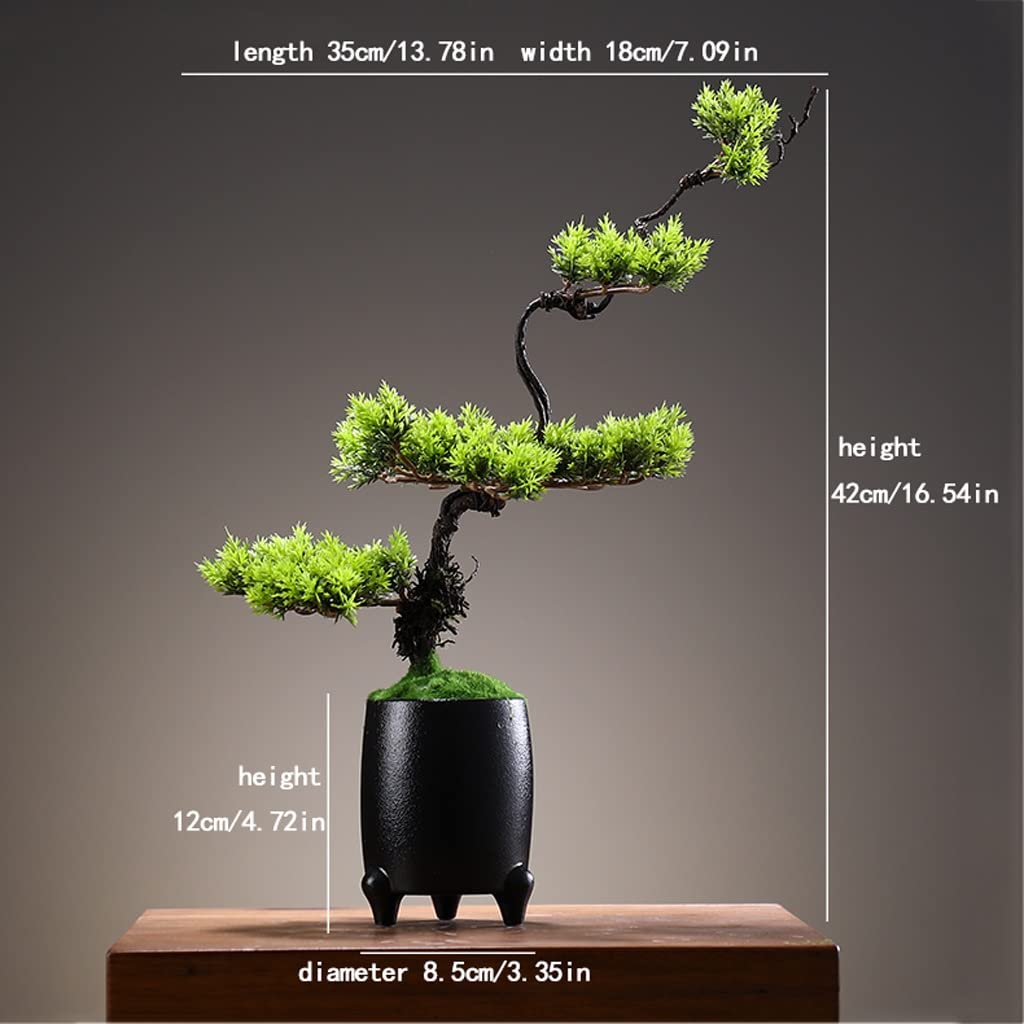 Artificial Bonsai Tree - Realistic Fake Pine Plant for Home & Office Decor - Desktop Zen Garden Centerpiece (13.78x16.93in) - Perfect for Living Room, Bedroom, Office Desk & Meditation Spaces