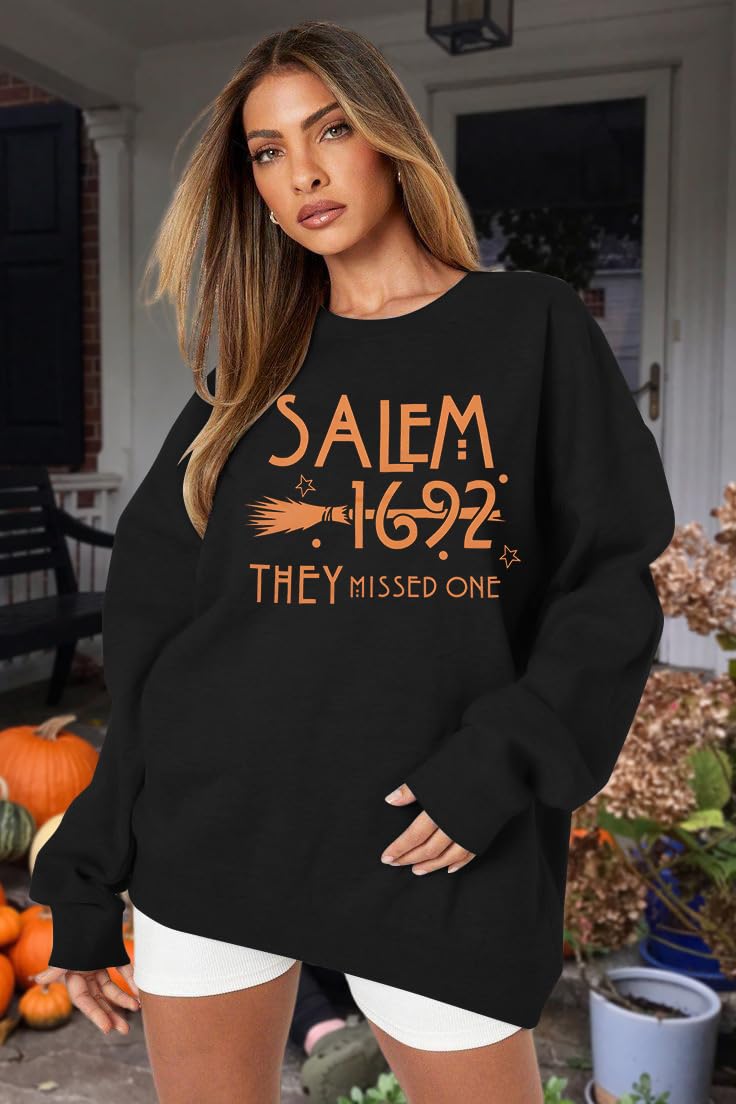 Salem 1692 'They Missed One' Halloween Sweatshirt for Women - Witch Themed Crewneck Pullover for Halloween Parties & Spooky Season Outfits
