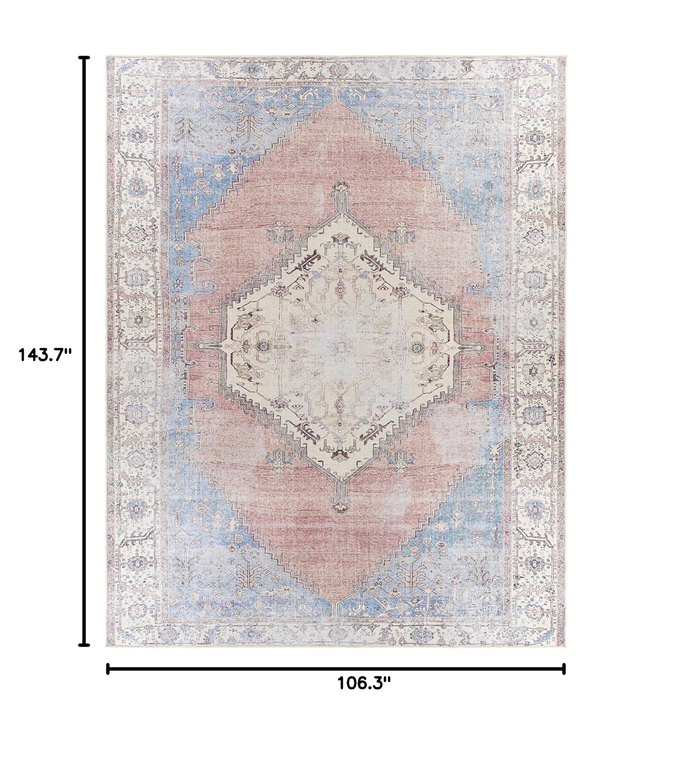 Hauteloom Sacriston Traditional Blue and Black Washable Area Rug 8'10