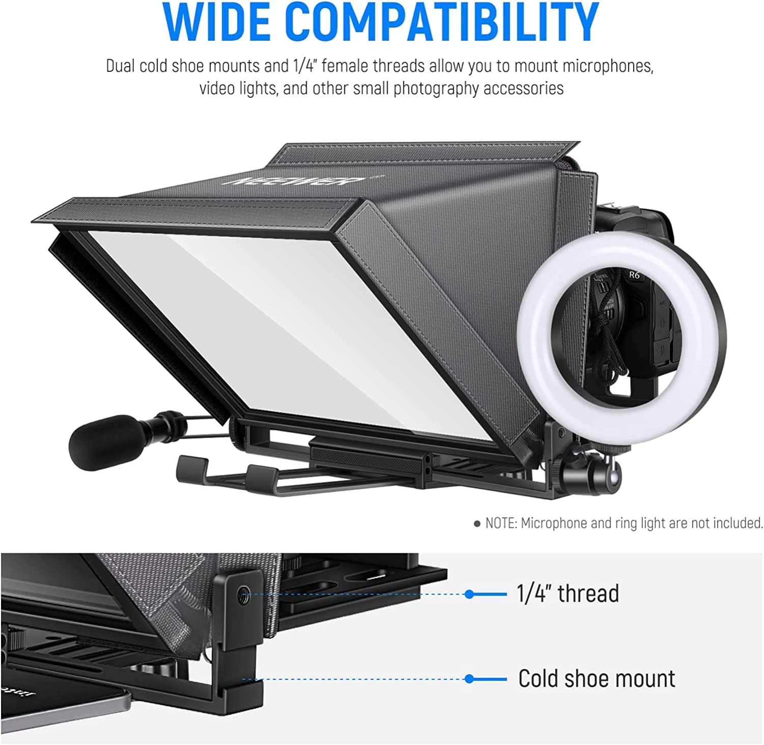 NEEWER X12 Aluminum Teleprompter with RT-110 Bluetooth Remote & Carrying Case - Compatible with iPad, Tablets, Smartphones & DSLR Cameras (Gray) - Perfect for Video Recording, Live Streaming & Presentations
