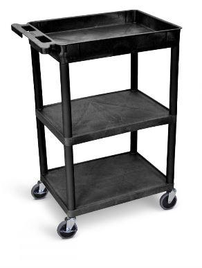 Luxor 3-Tier Black Utility Cart with Wheels - Heavy Duty Rolling Storage Cart for Kitchen, Office, Garage, or Workshop Organization