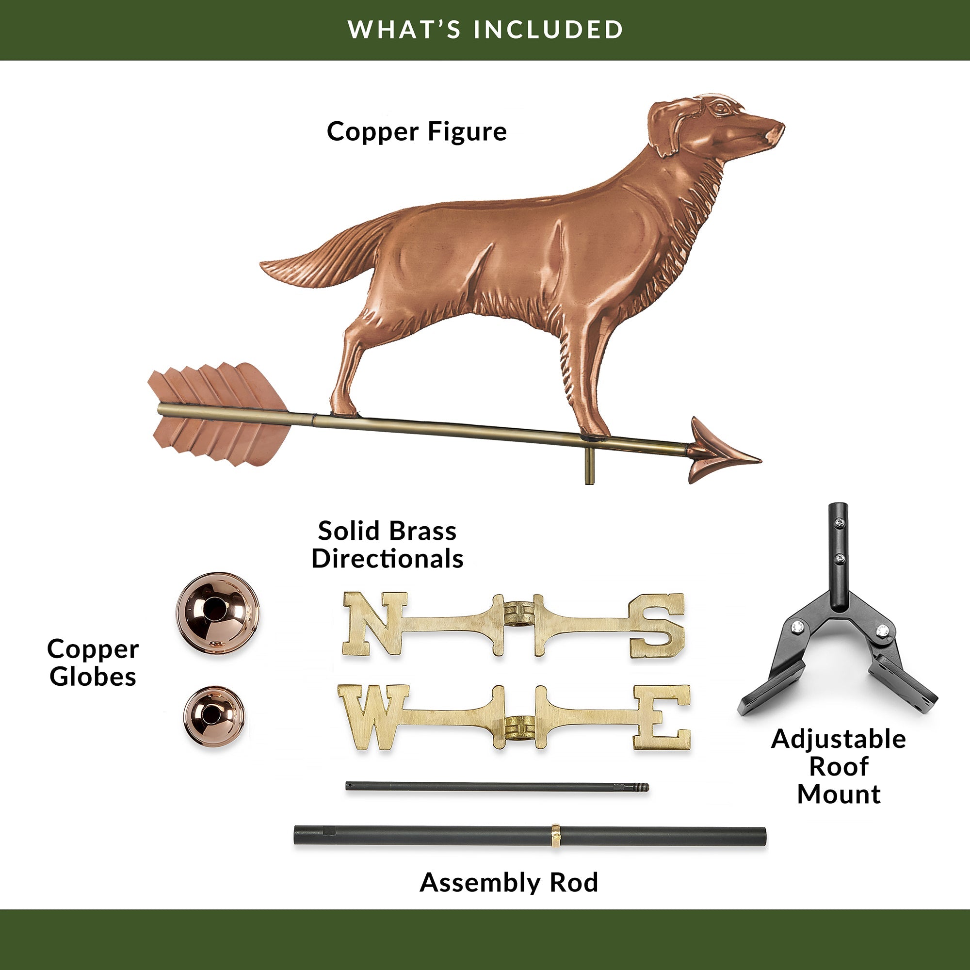 Golden Retriever Weathervane with Arrow - Handcrafted Metal Garden Decor for Outdoor & Farmhouse Style Homes - Perfect for Roof, Yard, or Barn Decoration