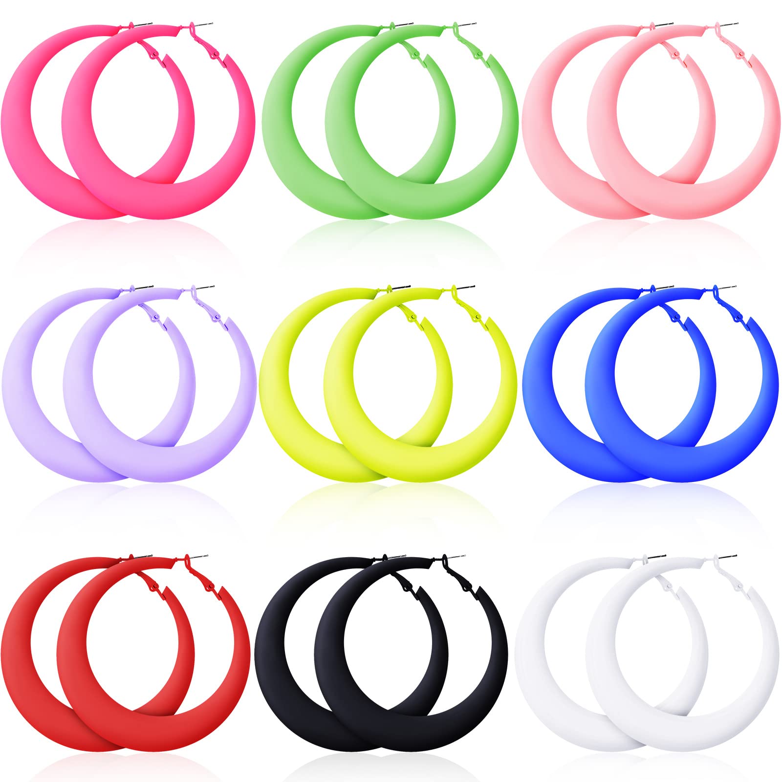 9 Pairs 80s Retro Halloween Hoop Earrings - Colorful Neon Chunky Alloy Large Round Hoop Earrings for Women & Girls | Perfect for Parties, Vintage Holidays, Costume Jewelry & 80s Theme Events