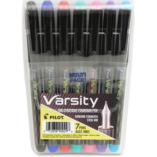 Pilot Varsity Disposable Fountain Pens 7-Pack - Medium 1mm Tip for Office & School Use