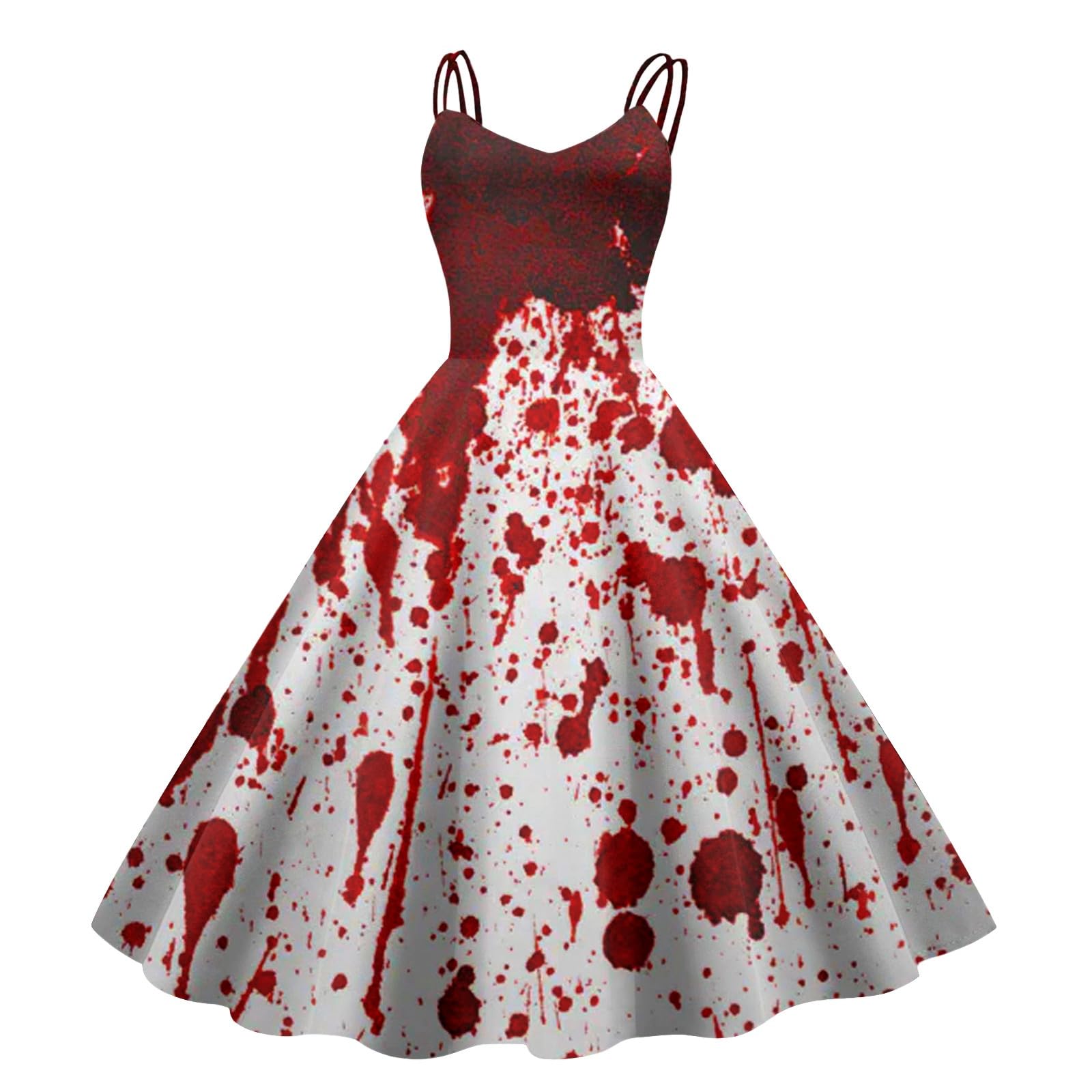 Women's Bloodstained Halloween Costume - Bloody Print Sleeveless Swing Dress | Trendy High Waist Cocktail Dress for Halloween Parties, Cosplay & Horror Events