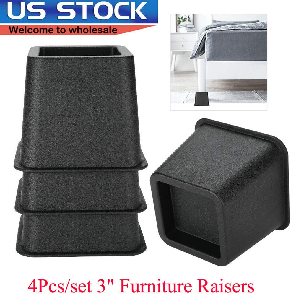 4pcs Heavy Duty Black Bed Risers - Adjustable Bed Frame & Chair Leg Extenders for Sofa, Couch, Table - Carpet Protector & Furniture Support for Home, Dorm, Office Use
