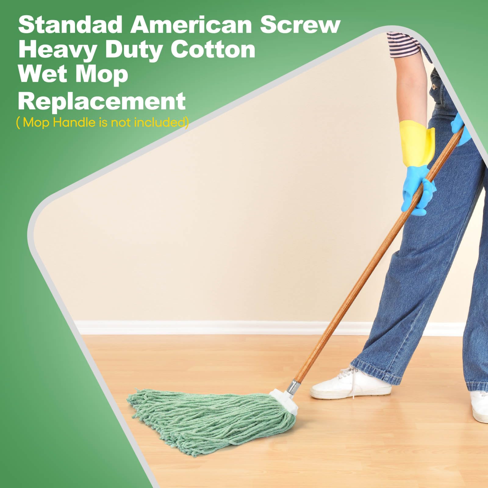 Matthew Heavy Duty Cotton Wet Mop Replacement Heads (Green, Large, 3-Pack) with 2 Microfiber Cloths for Residential & Commercial Floor Cleaning - Fits Standard American Screw - Ideal for Hardwood, Tile & Laminate Floors