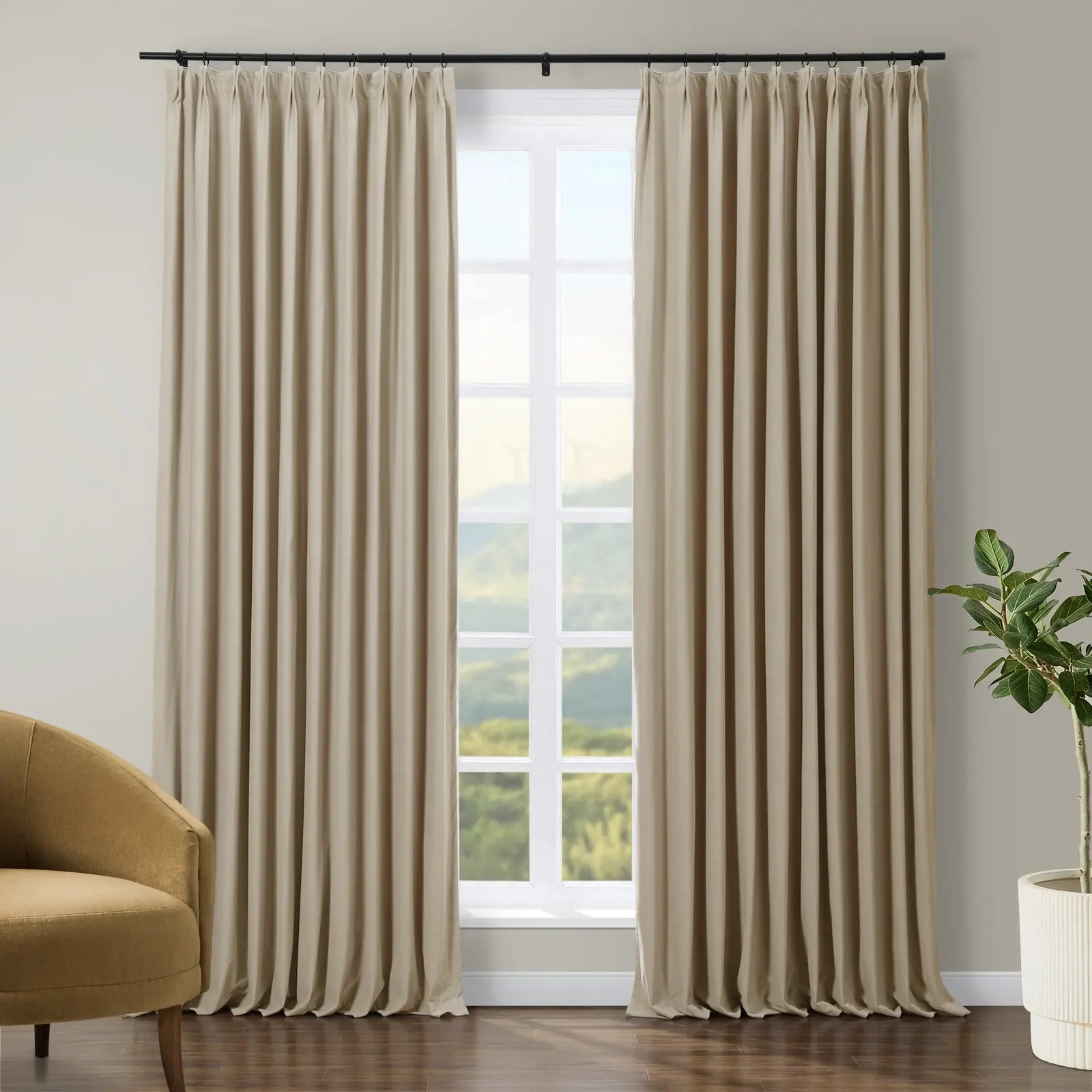 Premium Velvet Curtains - Blackout Thermal Insulated Pleated Drapes for Living Room & Bedroom - Soft Luxury Window Treatments for Home Decor & Noise Reduction