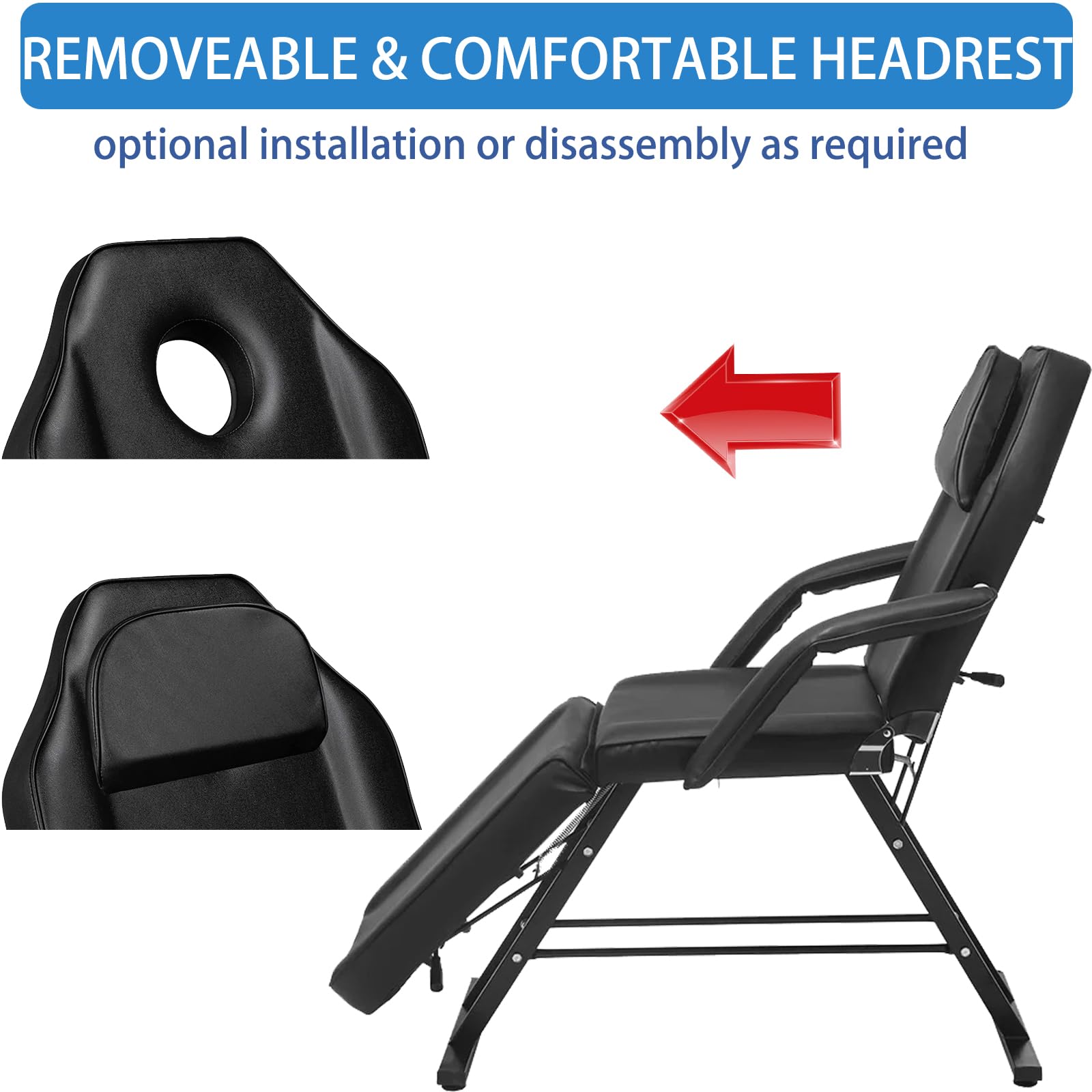 Adjustable Hydraulic Massage Bed Salon Tattoo Chair with Stool - 3-Section Multi-Purpose Facial Bed Table for Beauty, Barber & Spa - Black | Perfect for Tattoo Studios, Massage Therapy & Salon Treatments