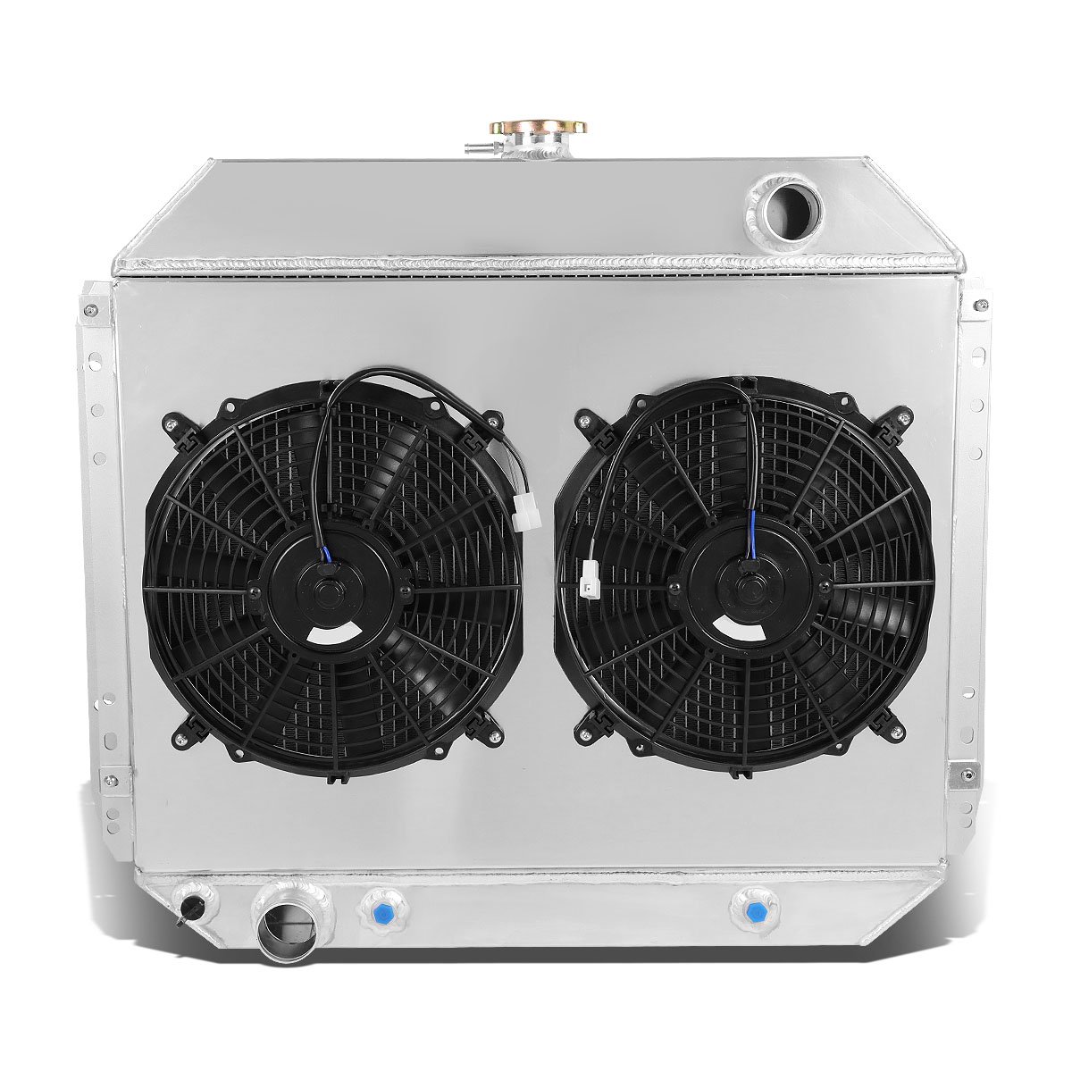 DNA Motoring RA+FS-F10068-2 Dual Core 2-Row Aluminum Radiator with Fan Shroud - Fits 1968-1979 Ford F-100 F-150 F-250 Pickup Trucks & 1978-1979 Bronco SUVs - High Performance Cooling Upgrade for Off-Road & Towing