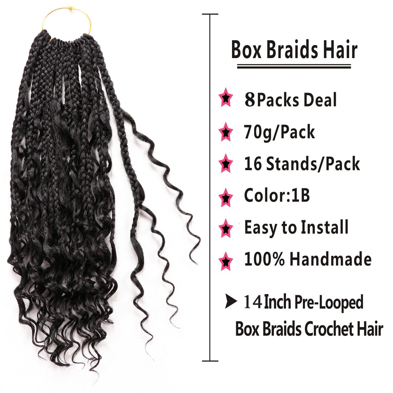 8 Packs Crochet Braids Hair Extensions - #1B Straight Goddess Box Braids for Black Women | Pre-Looped Synthetic Braiding Hair for Protective Styles & Everyday Wear