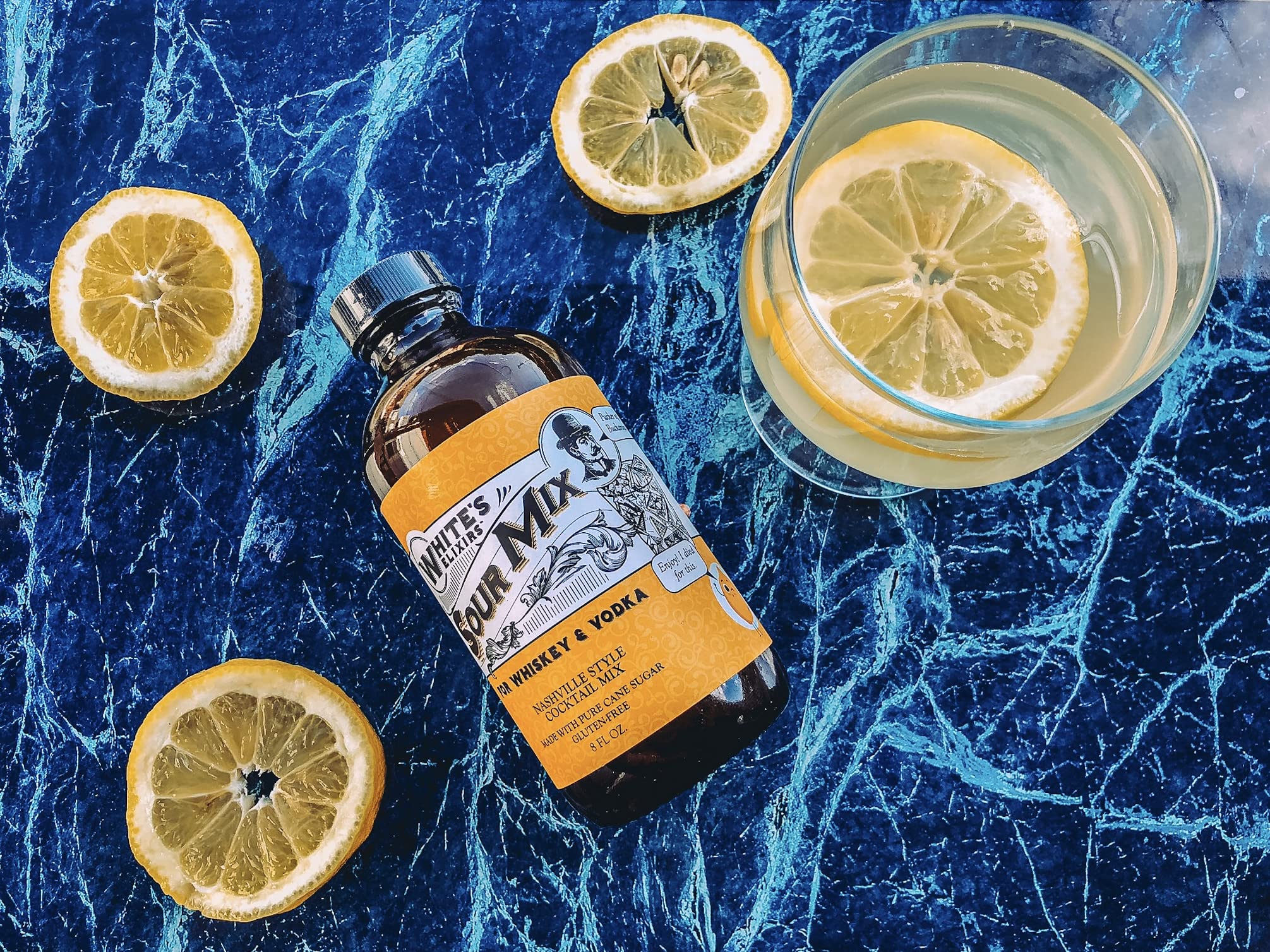 White's Elixirs Natural Cane Sugar Cocktail Mixers - 8oz Bottles (Sour Mix, 1 Pack) | Premium Bar Mix for Margaritas, Daiquiris & Cocktails | Vegan & Gluten-Free