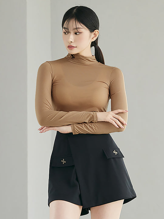 Women's Mock Neck Shirring Base Layer Top - Thermal Long Sleeve Shirt for Cold Weather, Workout & Layering | Perfect for Winter Sports, Yoga & Outdoor Activities