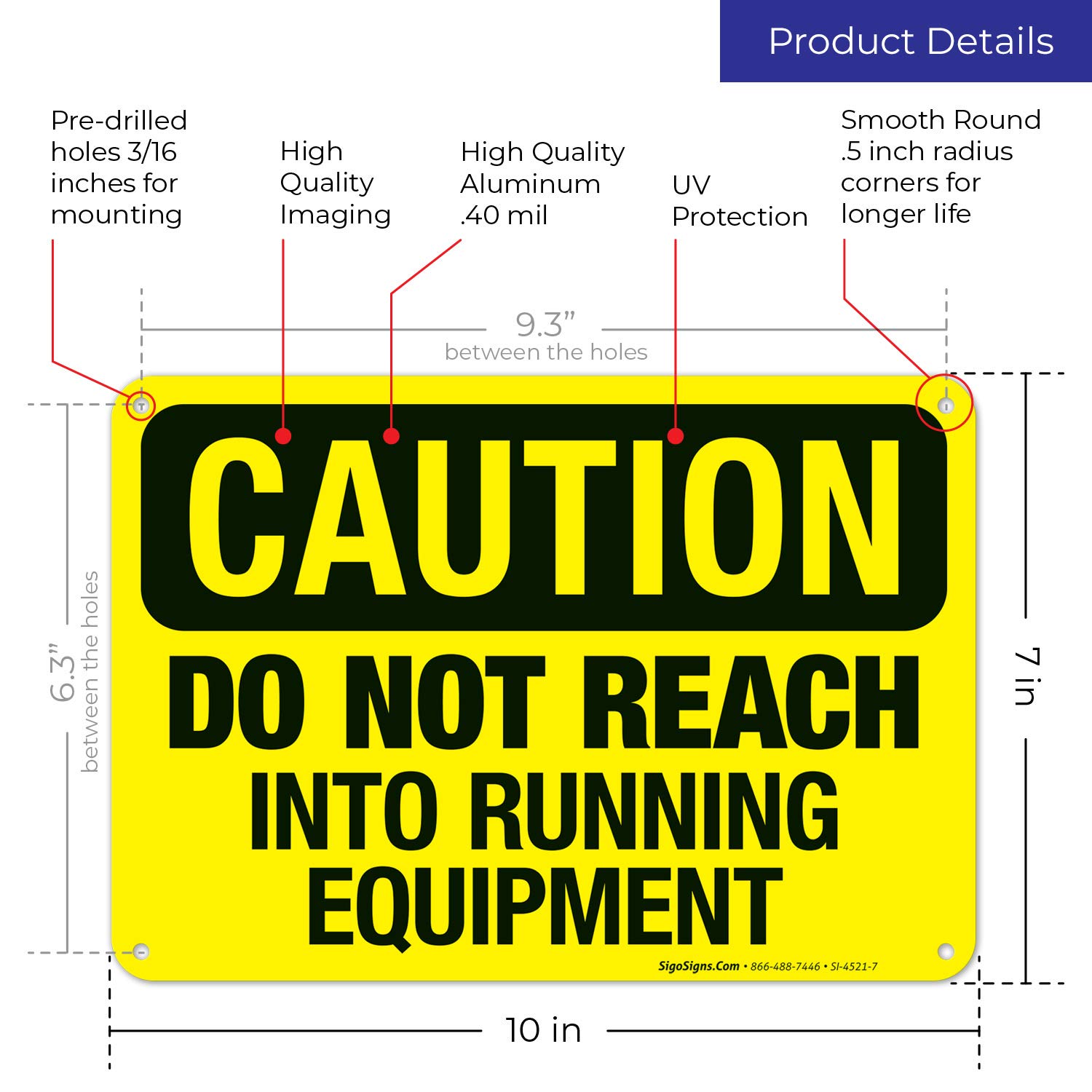 OSHA Caution Sign - Do Not Reach Into Running Equipment - 10x7 Inches, Rust-Free .040 Aluminum, Fade Resistant for Indoor & Outdoor Use - Made in USA - Ideal for Factories, Warehouses & Industrial Safety