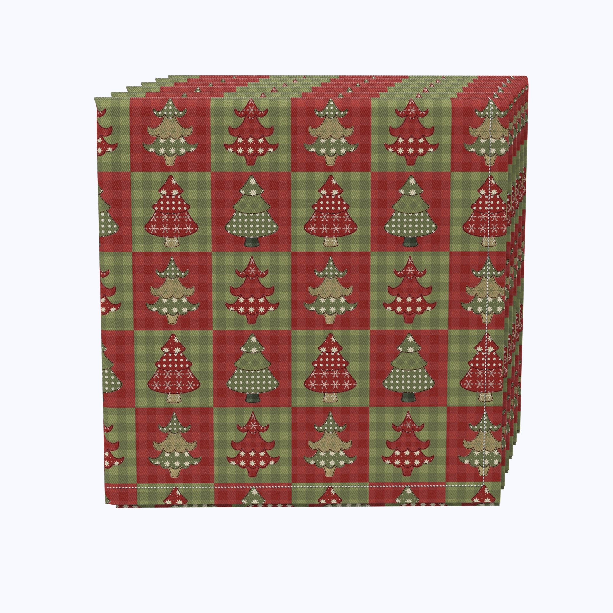 Festive Checkered Christmas Tree Pattern Napkins - 50 Pack Disposable Holiday Dinner Napkins for Christmas Party, Dinner, and Winter Celebrations