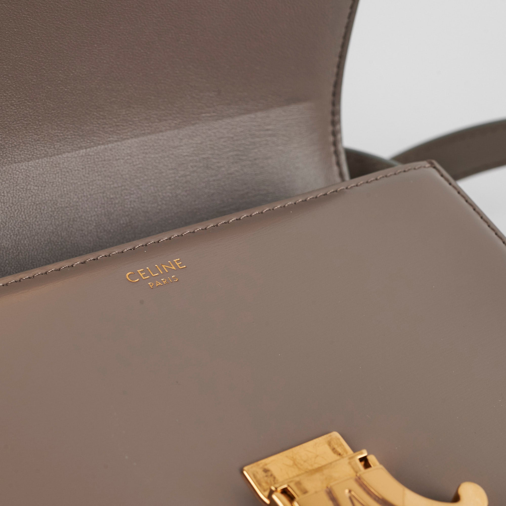 Celine Teen Triomphe Handbag in Shiny Calfskin Leather (Pebble Color) - Perfect for Everyday Use, Work & Special Occasions