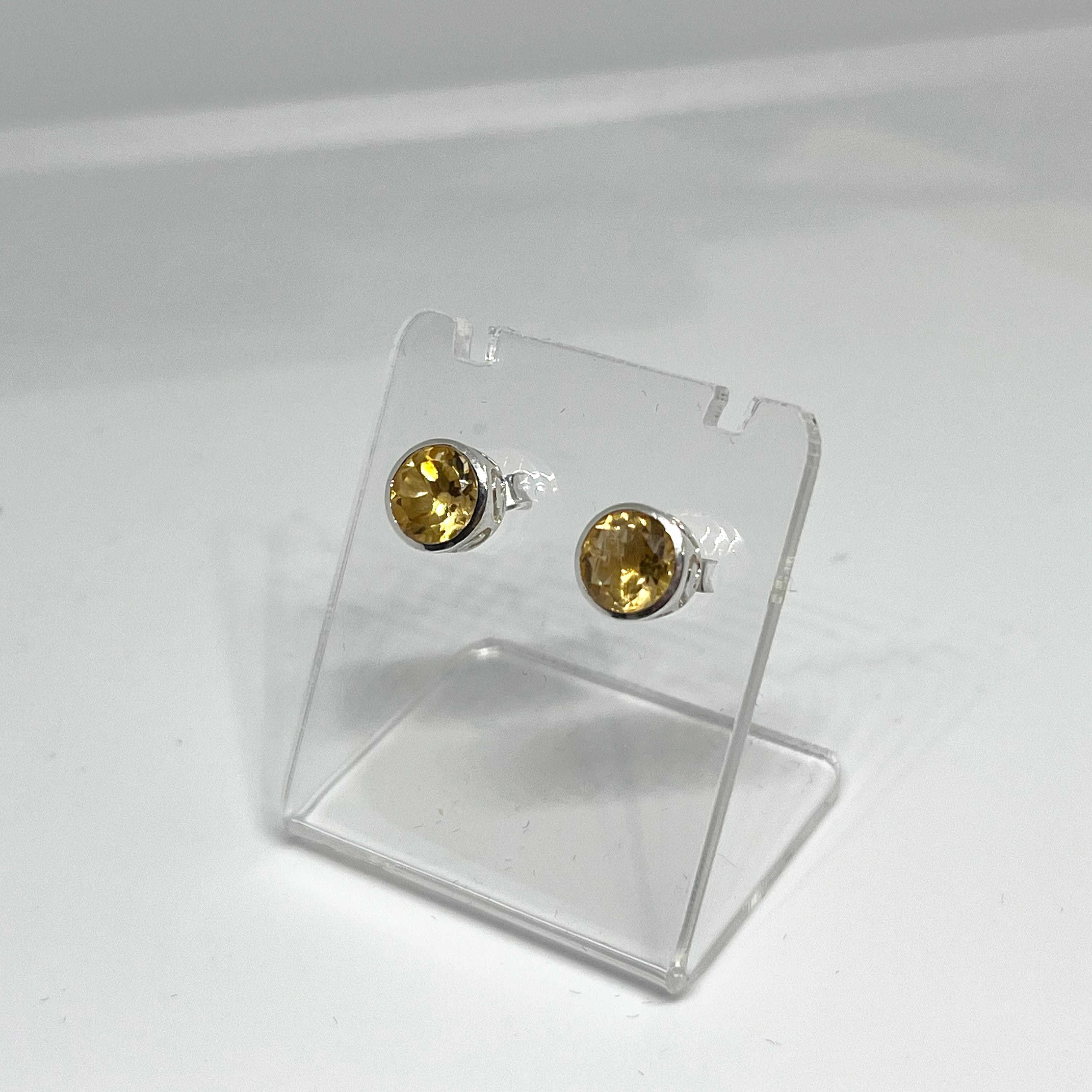 7mm Round Faceted Gemstone Stud Earrings - Decorative Bezel Set for Women, Hypoallergenic Jewelry - Perfect for Daily Wear, Parties & Special Occasions