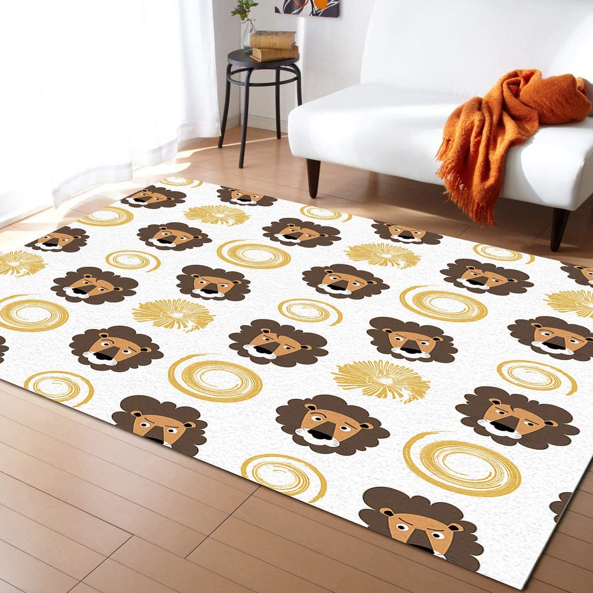Cute Cartoon Animal Lion Area Rug - Soft Washable Non-Slip Carpet for Kids Bedroom, Living Room, Nursery & Playroom | 5.3ft x 4ft Cozy Floor Mat for Boys Girls Room Decor