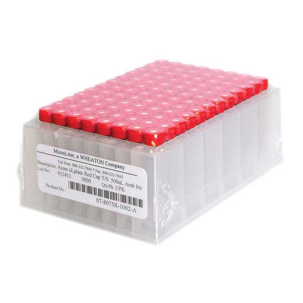 07-2075G-250-A Assembled µL-Plates Kit with Green Cap, Precut PTFE/Silicone Septa & Round Inserts - 350µL Clear Microplates for PCR, Sample Storage & Laboratory Analysis
