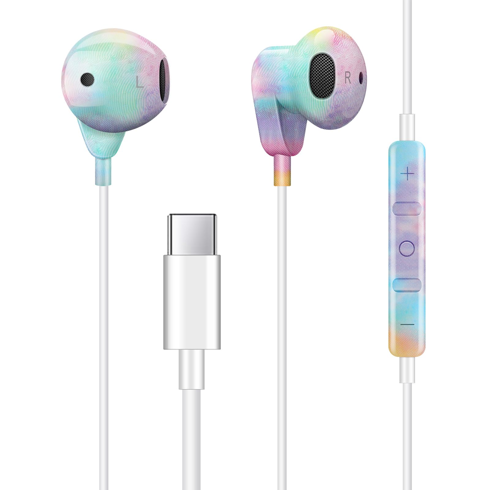 Aolcev USB C Wired Headphones with Microphone & Volume Control - HiFi Stereo Noise Cancelling In-Ear Earphones for iPhone 16/15 Pro/Samsung S25 Ultra/S24/S23/S22 - Perfect for Commuting, Gaming & Work Calls