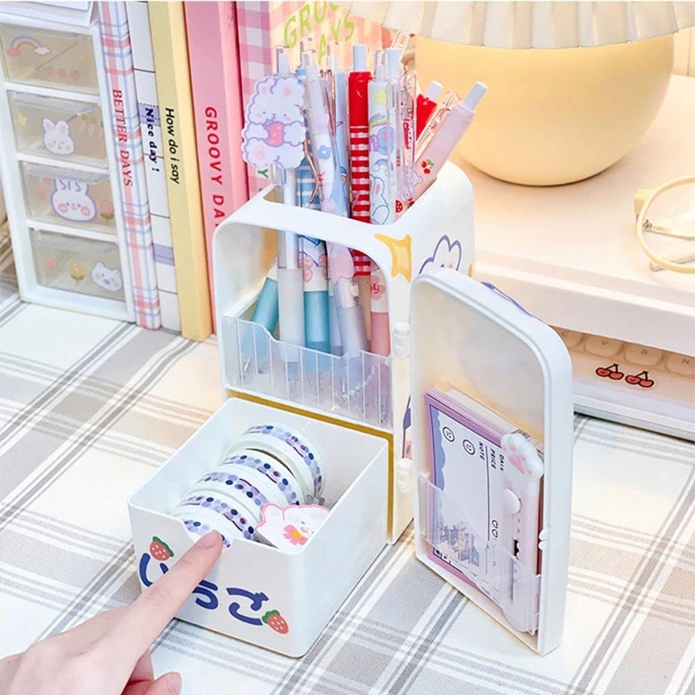 Adorable Cartoon Refrigerator Pen Holder & Desk Organizer - Kawaii Pencil Case for School, Office & Home Use | Perfect for Students, Teachers & Stationery Lovers (Pink)
