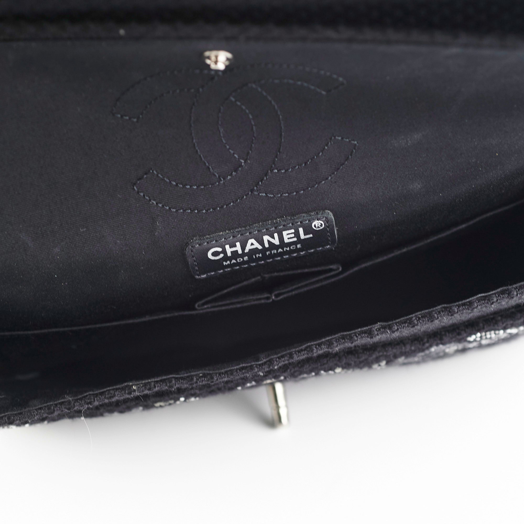 Chanel Seasonal Medium/Large Tweed Crystals Black Handbag - Luxury Designer Shoulder Bag for Women, Perfect for Parties, Weddings & Special Occasions