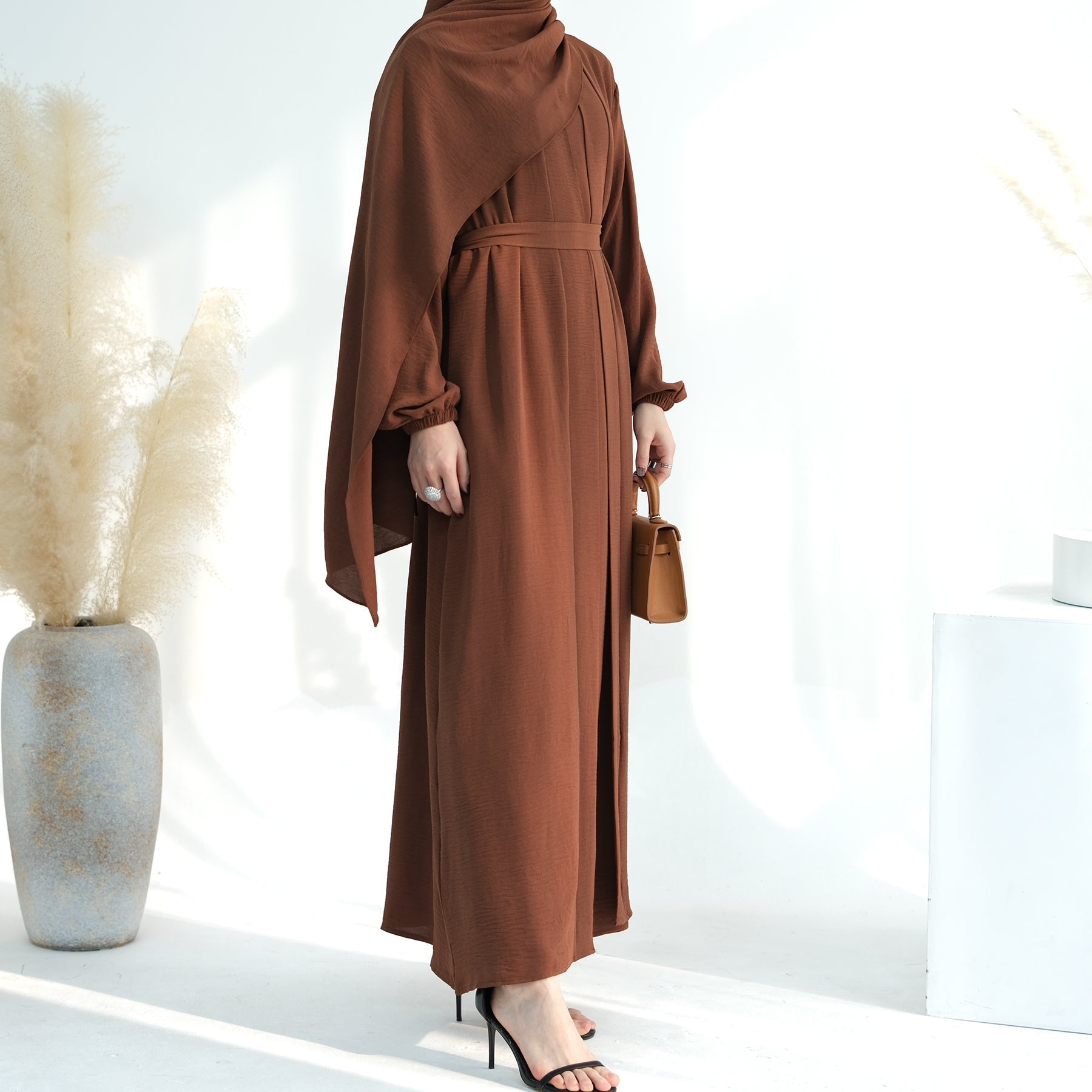 Lareina 3-Piece Abaya Set for Women - Modest Islamic Prayer Dress in Elegant Brown | Perfect for Eid, Ramadan & Mosque Wear