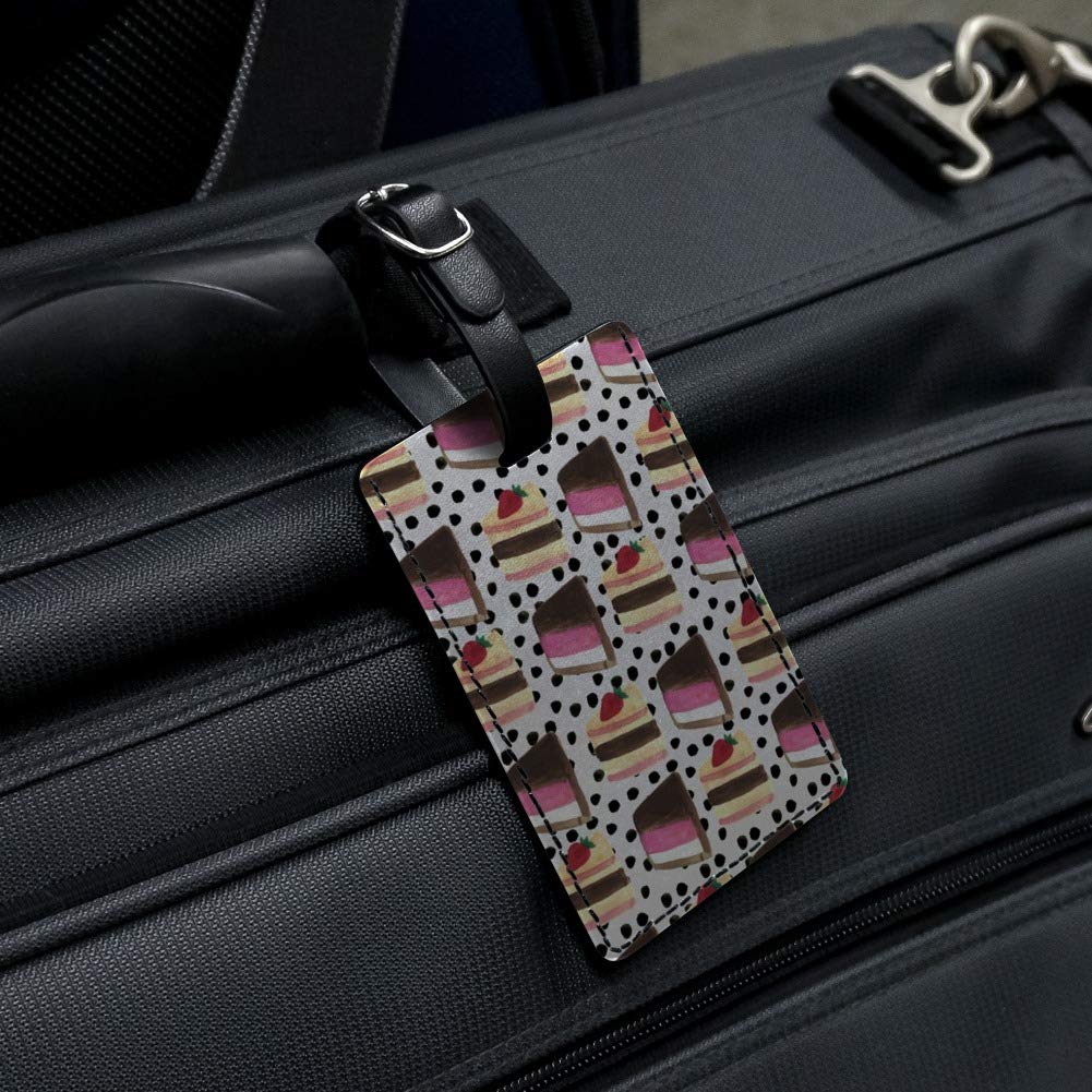 Stylish Rectangle Leather Luggage Tag with Slice of Cake Pattern - Durable Suitcase ID Card Holder for Carry-On Bags | Perfect for Travel, Business Trips & Vacation Identification