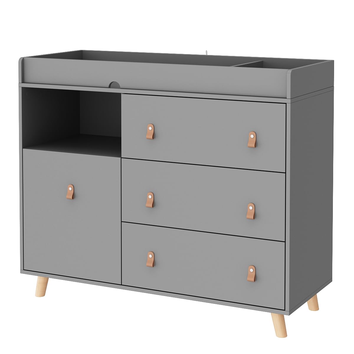2-in-1 Baby Changing Table Dresser with Drawers & Shelf - Nursery Storage Organizer with Hidden Trash Bin - Grey Infant Diaper Changing Station for Daycare, Bedroom & Nursery Organization - Perfect for Baby Essentials Storage & Quick Diaper Changes