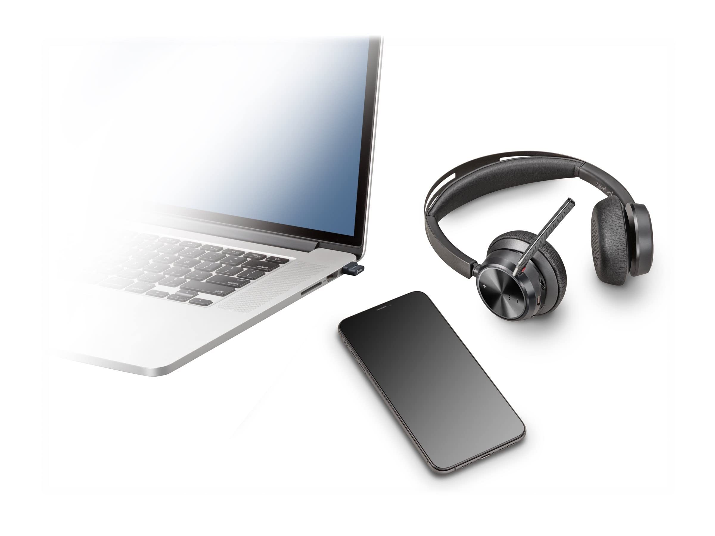 Poly Voyager Focus 2 UC Wireless Headset with Active Noise Canceling - Bluetooth Headphones with Boom Mic for Mobile & PC/Mac (USB-C Adapter Included) - Certified for Microsoft Teams & Zoom - Perfect for Remote Work, Online Meetings & Call Centers