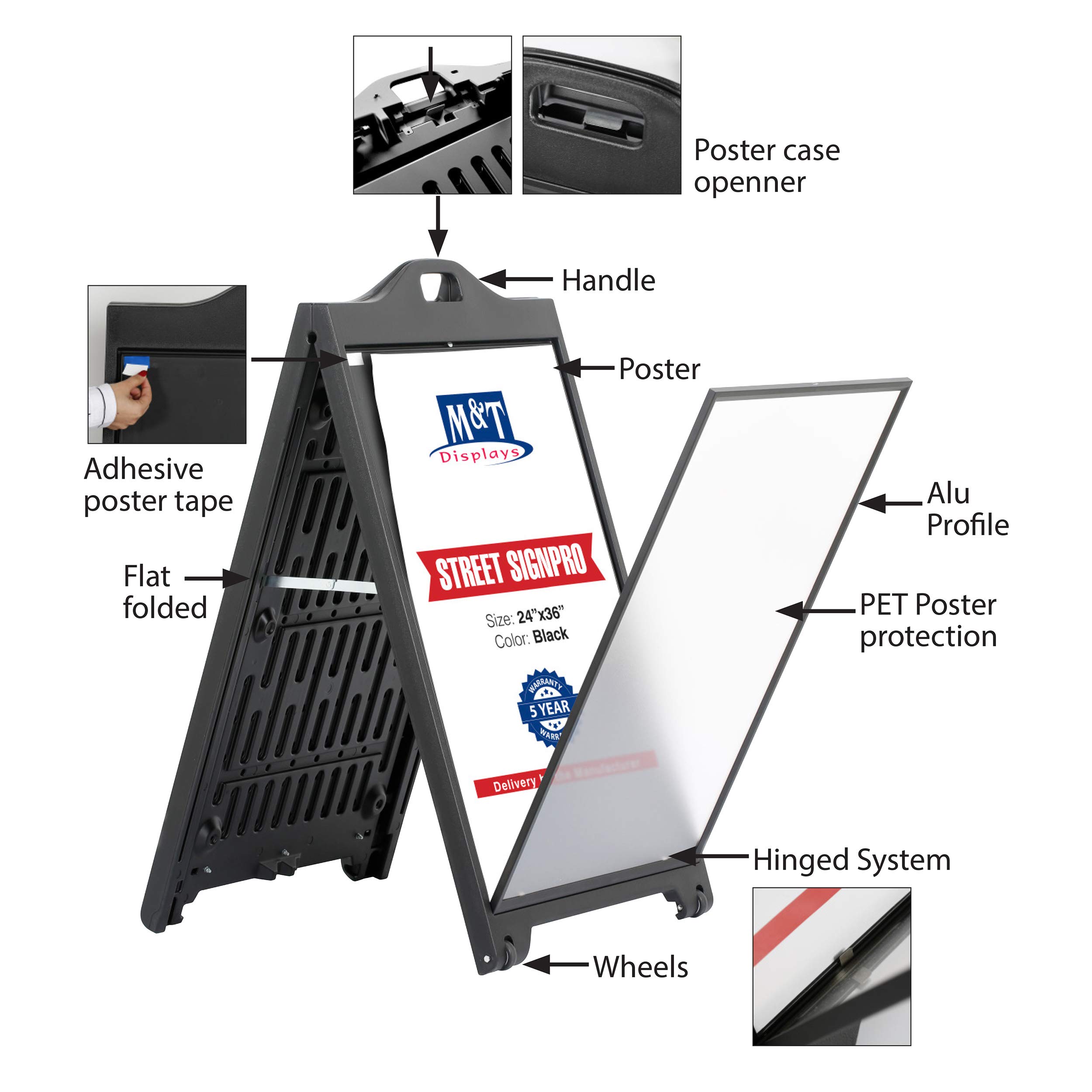 Double-Sided 24x36 Inch A-Frame Sandwich Board Sign with Lens Cover - Portable Sidewalk Menu Display for Restaurants & Cafes (2 Pack) | Ideal for Outdoor Advertising, Events & Promotions
