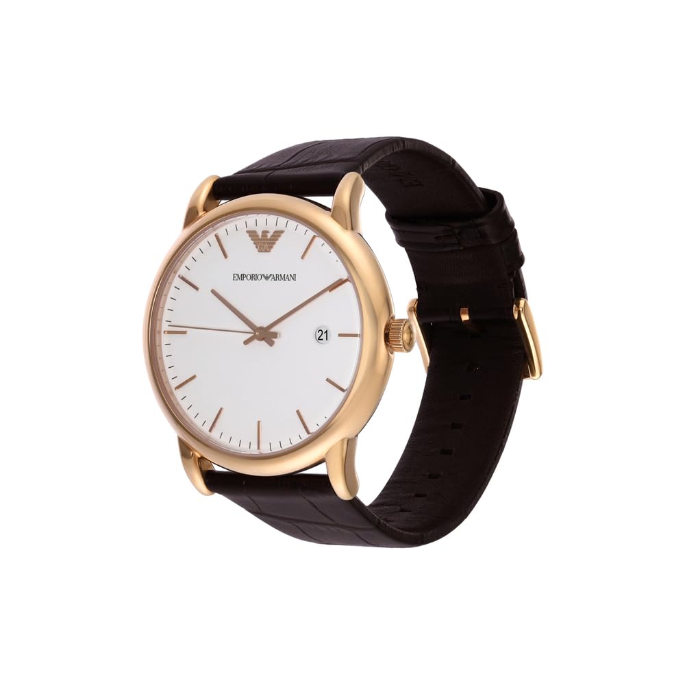 Emporio Armani Men's Classic Three-Hand Leather Strap Watch - Water Resistant Dress Watch for Business, Formal & Casual Wear