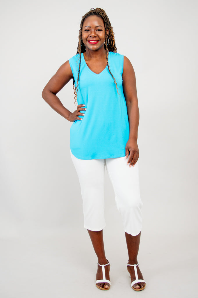 Jackie Tank Top for Women - Soft Bamboo Fabric, Turquoise Blue - Perfect for Yoga, Beach & Summer Outfits
