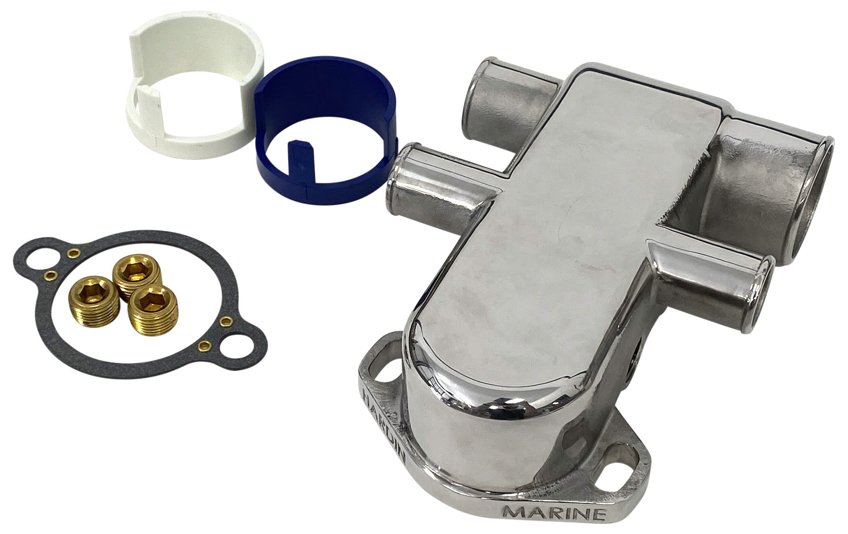 Chevy Big Block & Small Block Stainless Steel Mercruiser Thermostat Housing - Replacement for Mercury 860256A4 - Perfect for Marine & Automotive Engine Cooling Systems