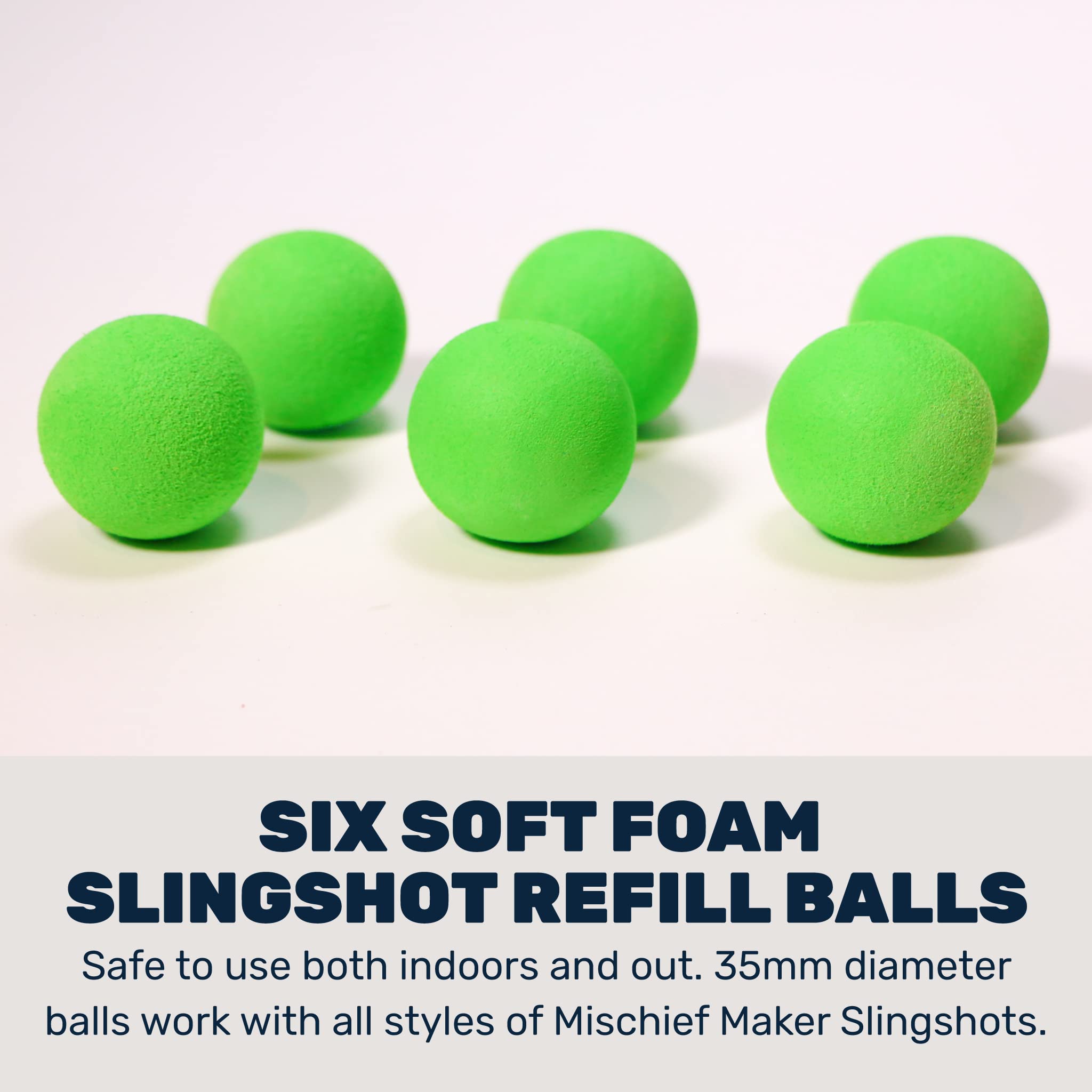 Mischief Maker® Toy Slingshot Foam Balls Refill Pack - 6 Soft Safe Foam Replacement Balls for Kids Outdoor Games, Birthday Party Favors & Backyard Fun - Perfect for Ages 4+ (Green)