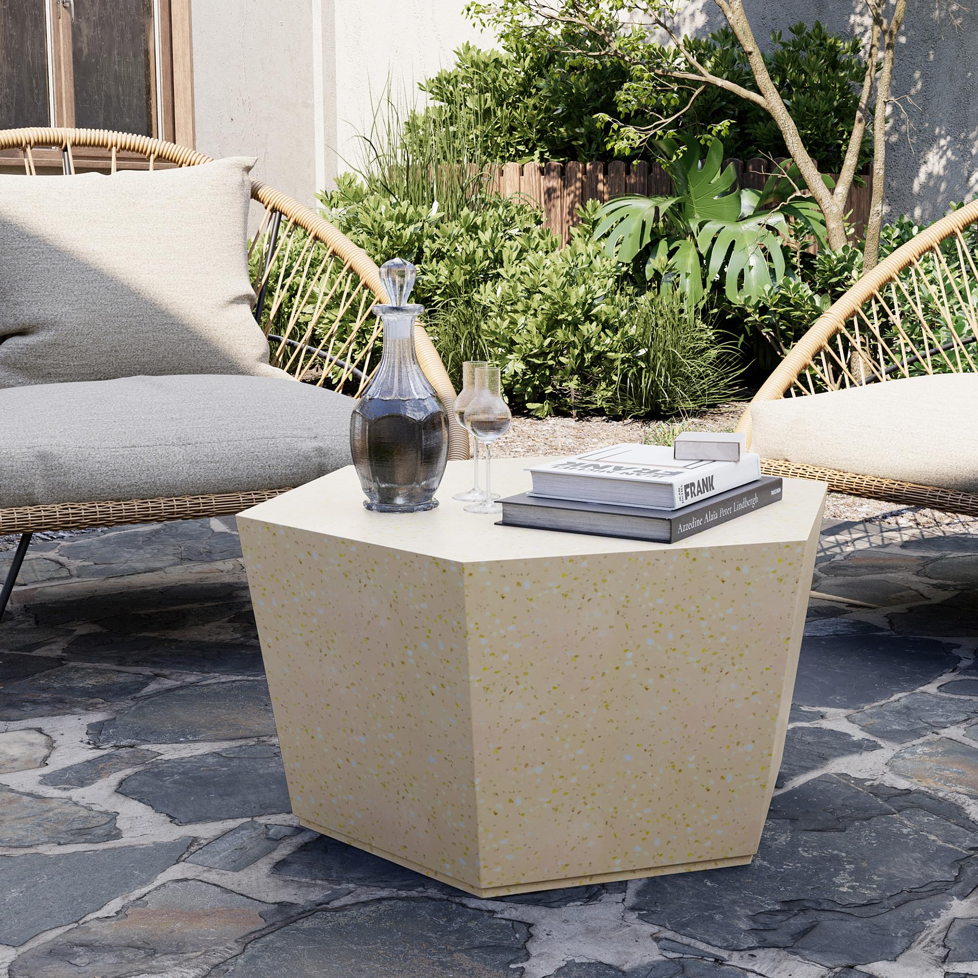 UPHA 28-inch Hexagon Concrete Coffee Table - Outdoor Patio Side Table for Garden, Backyard, Poolside - Weather-Resistant Beige Finish | Perfect for Outdoor Entertaining, Lounging & Decor