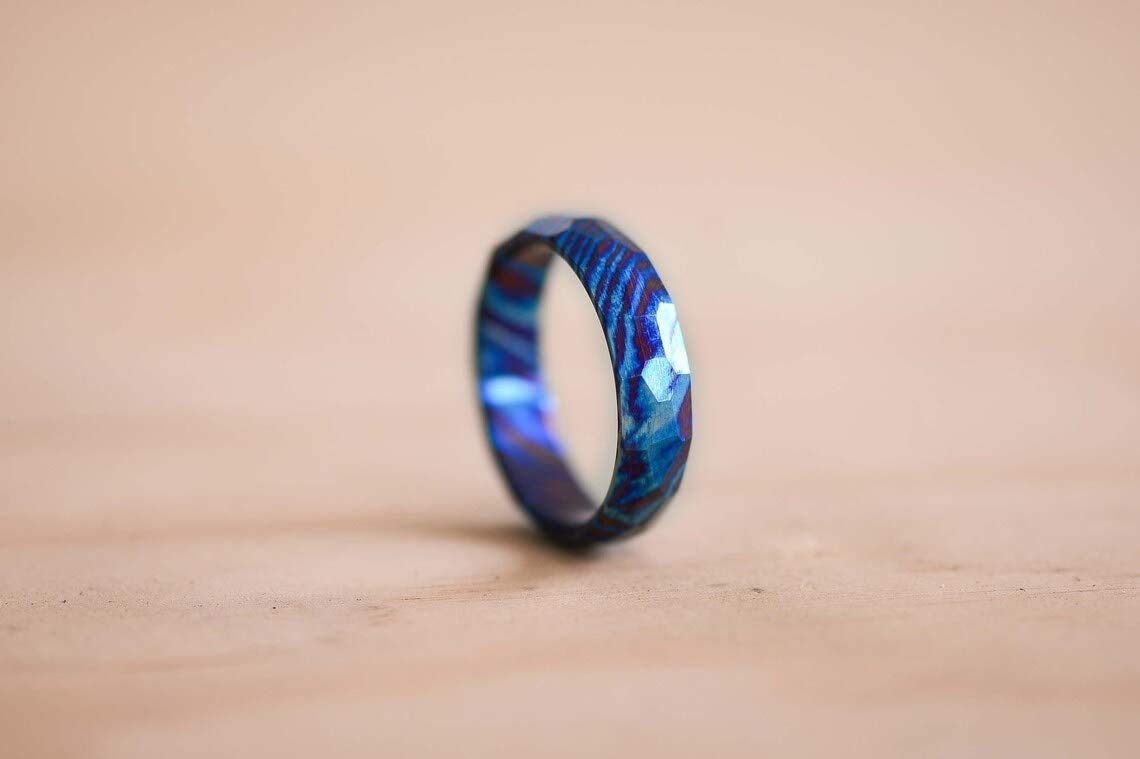 Handmade Damascus Titanium Ring - KE-105-AT Custom Comfort Fit Wedding Band for Men & Women, Timascus Steel Engagement Ring, Modern Unisex Jewelry Statement Piece - Perfect for Weddings, Anniversaries & Special Occasions