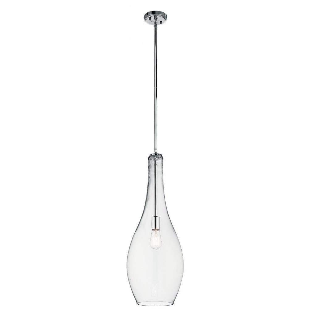 1 Light Contemporary Large Bell Shade Pendant Light Fixture with Clear Glass and Chrome Finish - Perfect for Dining Room, Kitchen Island, or Entryway Lighting
