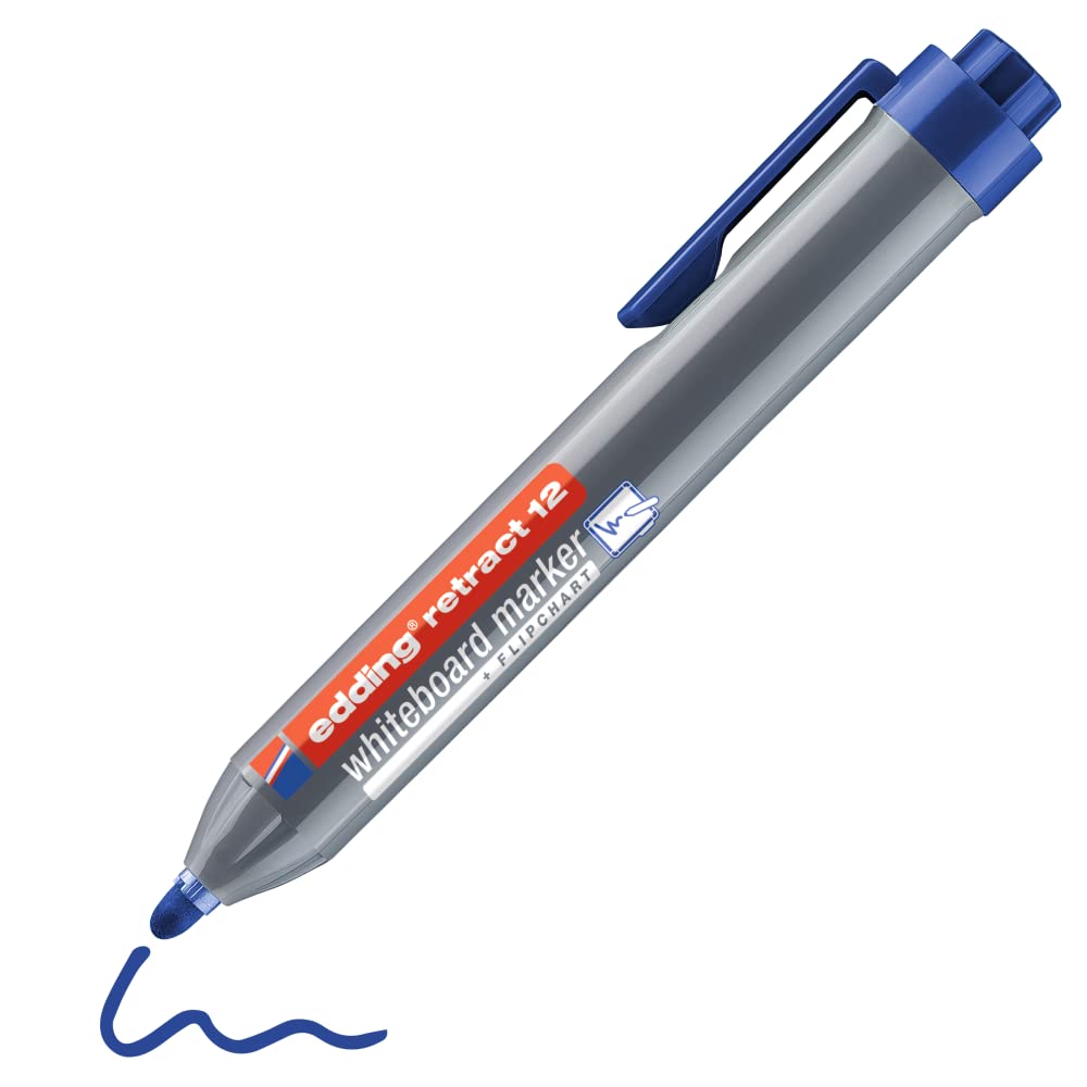 Edding Retractable Whiteboard Marker Pen - Blue Dry Erase Markers for Office, Classroom & Home Use - Smooth Writing, Low Odor, Refillable White Board Markers