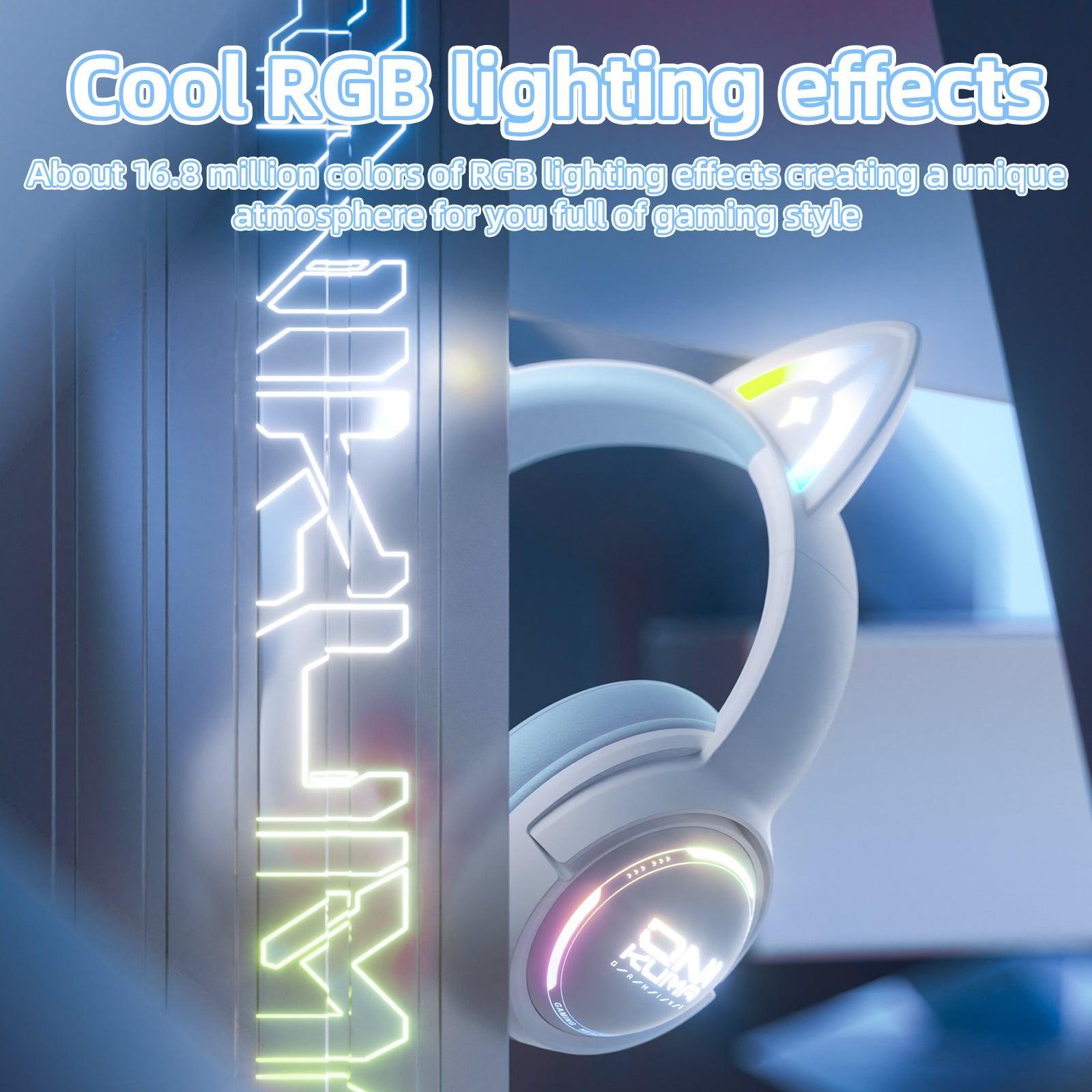 ONIKUMA GT838 Wireless Gaming Headset with RGB Cat Ears - 2.4G/USB/Type-C Multi-Device Compatible, HD Built-in Mic for PC, PS4, PS5, Xbox, Switch - Perfect for Gaming, Streaming & Online Classes